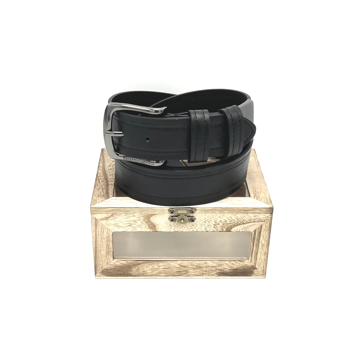 Christmas Gifts Idea, Leather Belt with Wooden Box, N.Gabrielli, art. IDK985-40