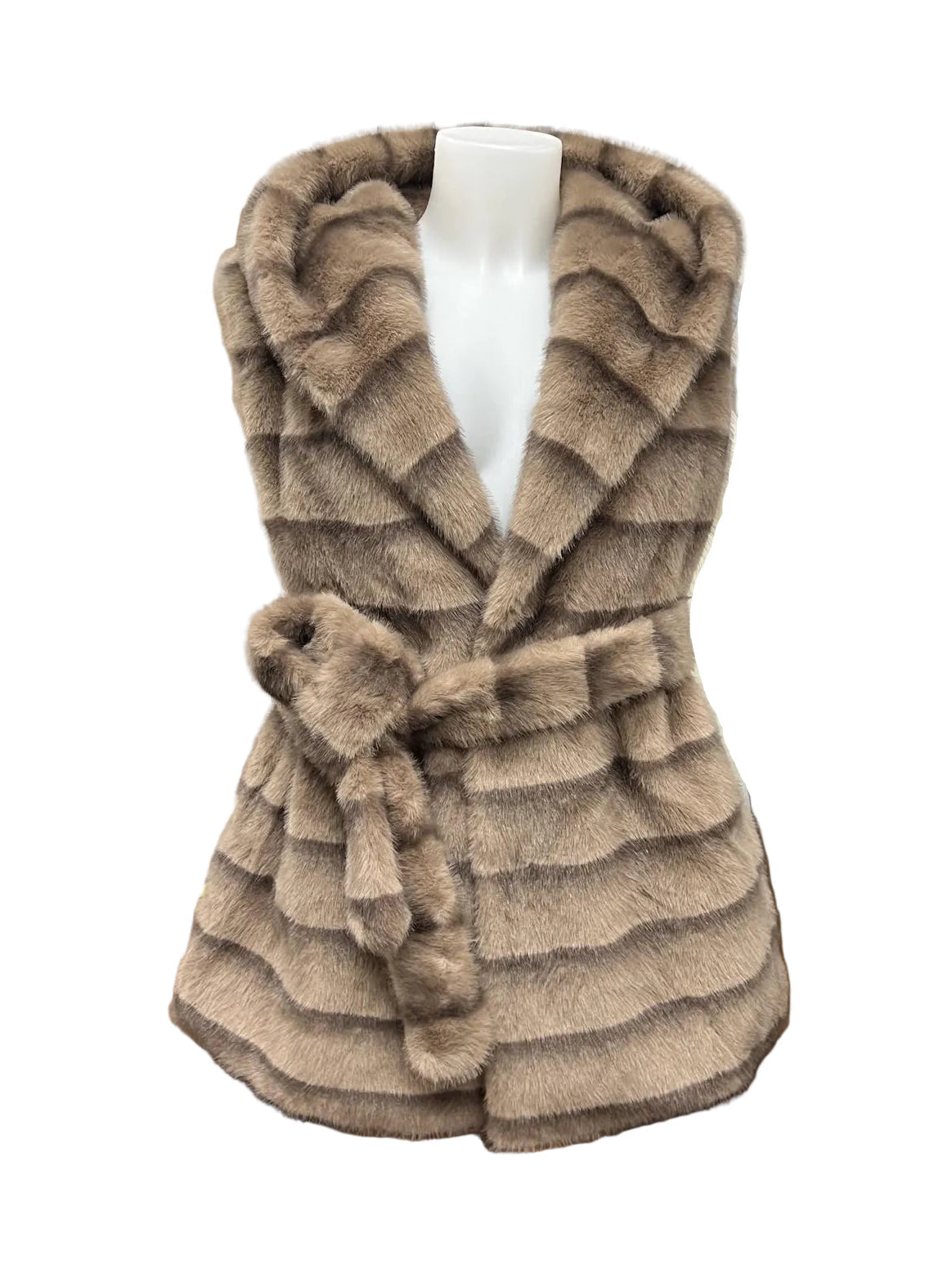Plush Faux Fur Hooded Belted Longline Vest, Fall/Winter, Art. MZ-2616.532