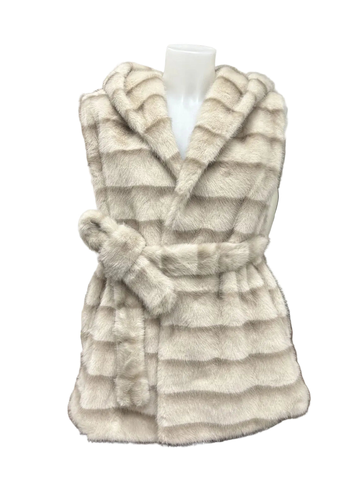 Plush Faux Fur Hooded Belted Longline Vest, Fall/Winter, Art. MZ-2616.532
