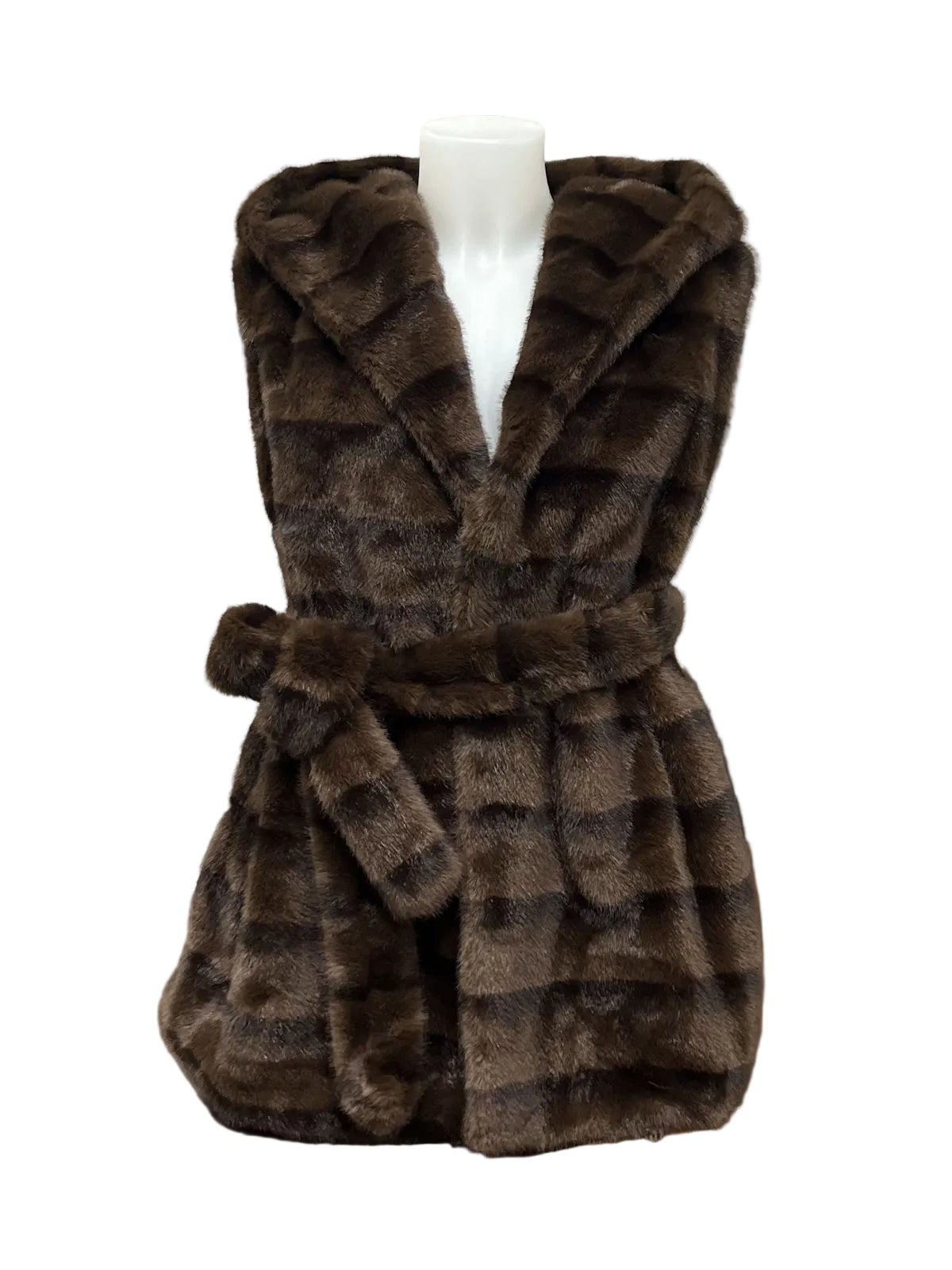 Plush Faux Fur Hooded Belted Longline Vest, Fall/Winter, Art. MZ-2616.532