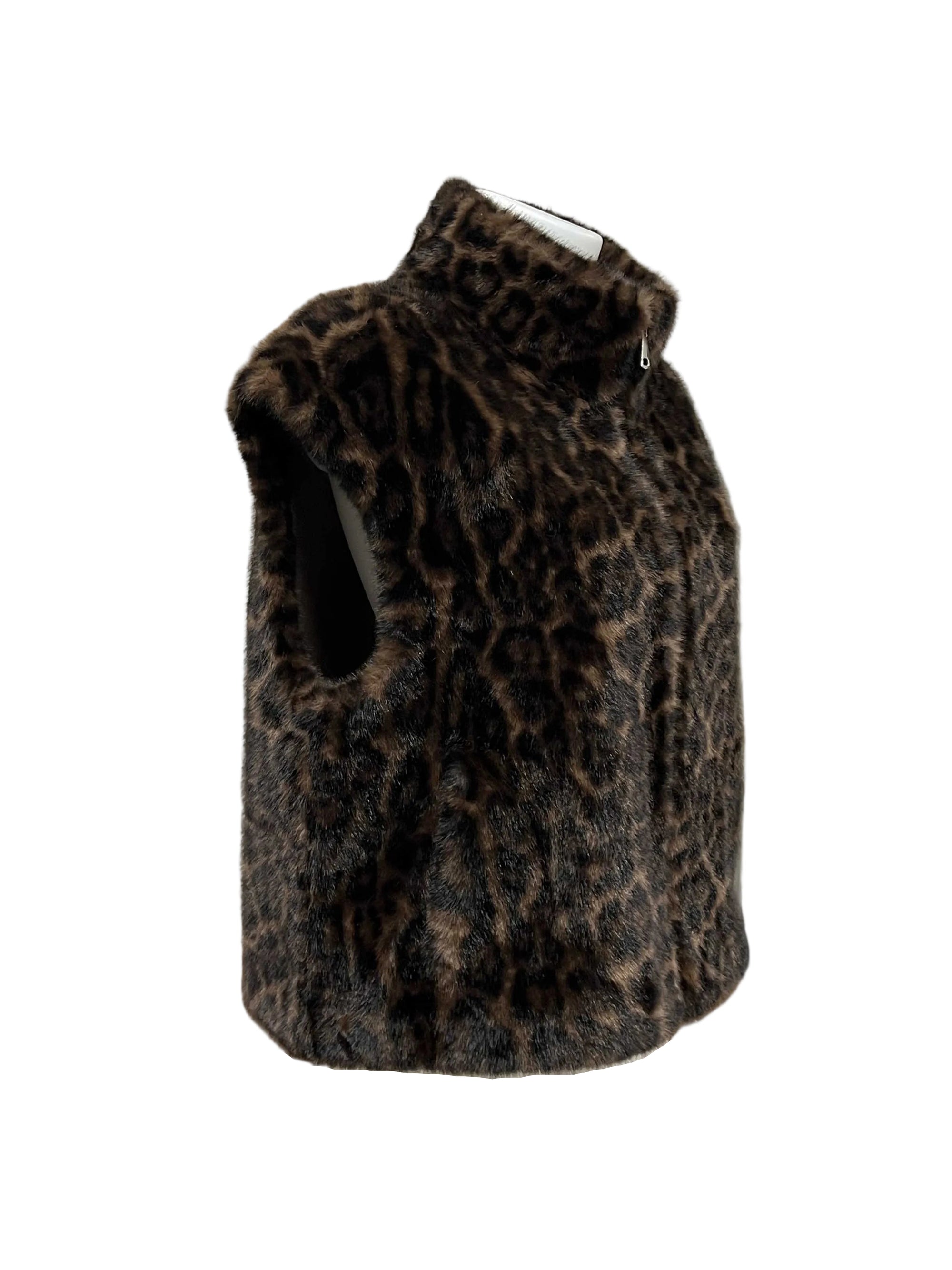 Plush Leopard Faux Fur High-Neck Zip-Up Vest, Fall/Winter, Art. XY-03.532