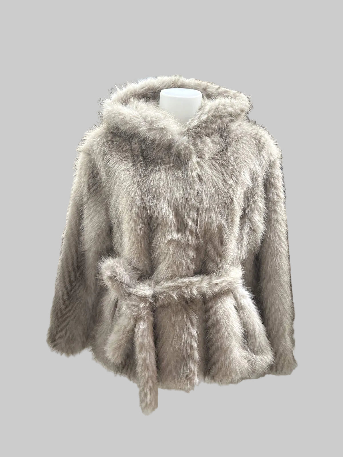 Plush Faux Fur Hooded Belted Jacket, Fall/Winter, Art. XY-16.532