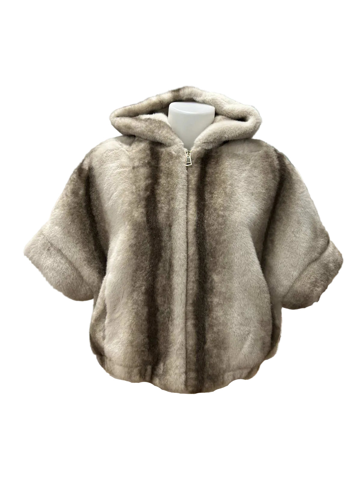 Plush Striped Faux Fur Hooded Zip-Up Bomber Jacket, Fall/Winter, Art. XY-15.532