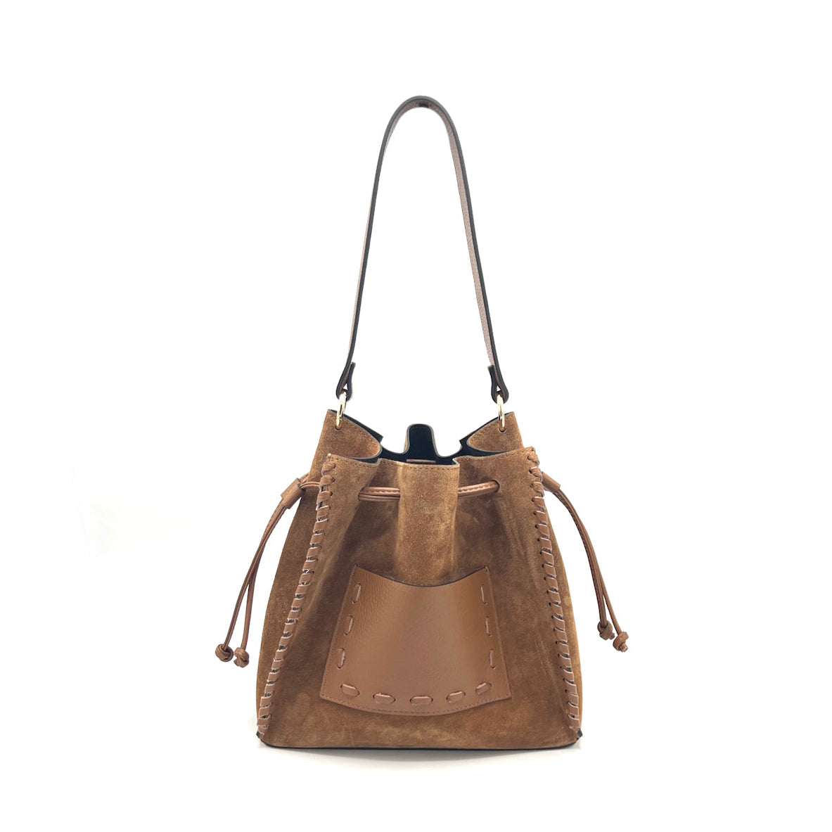Suede leather bucket bag with crossbody strap, Made in Italy, art. 112659