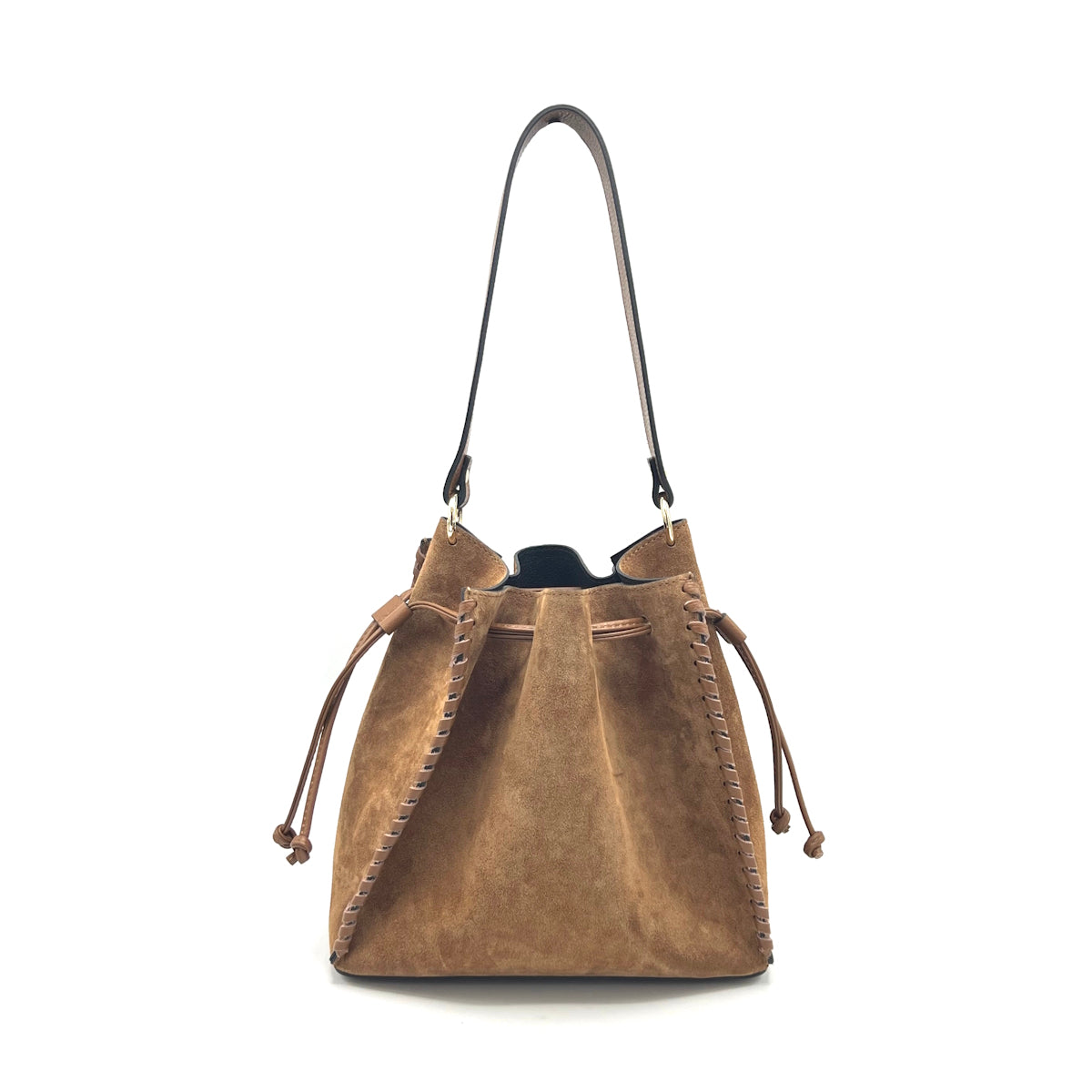 Suede leather bucket bag with crossbody strap, Made in Italy, art. 112659