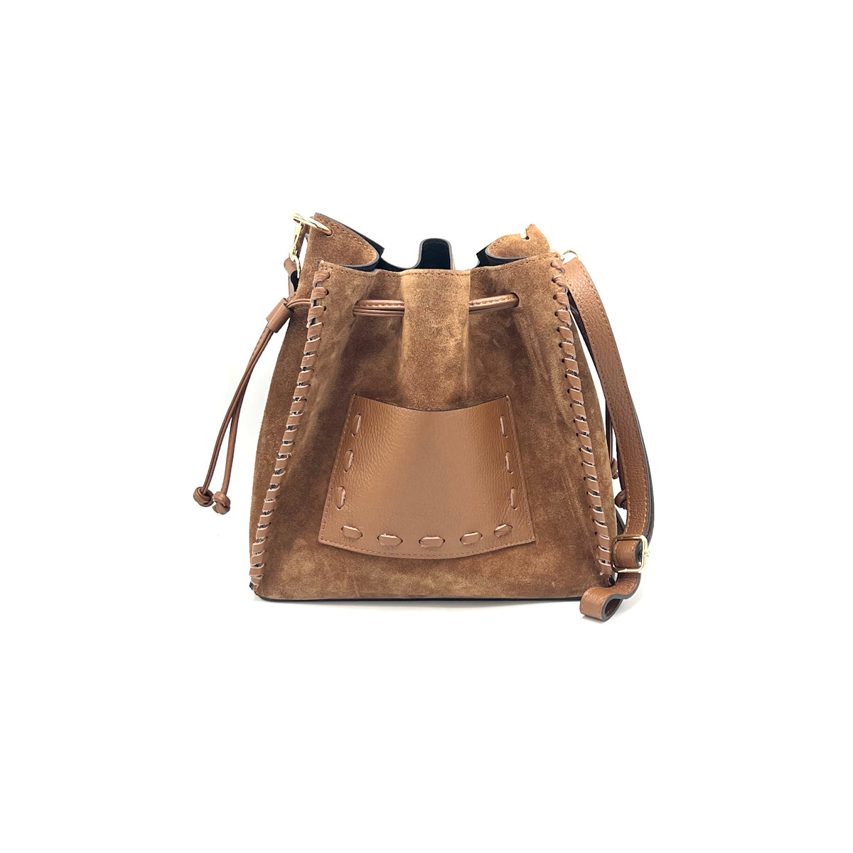 Suede leather bucket bag with crossbody strap, Made in Italy, art. 112659