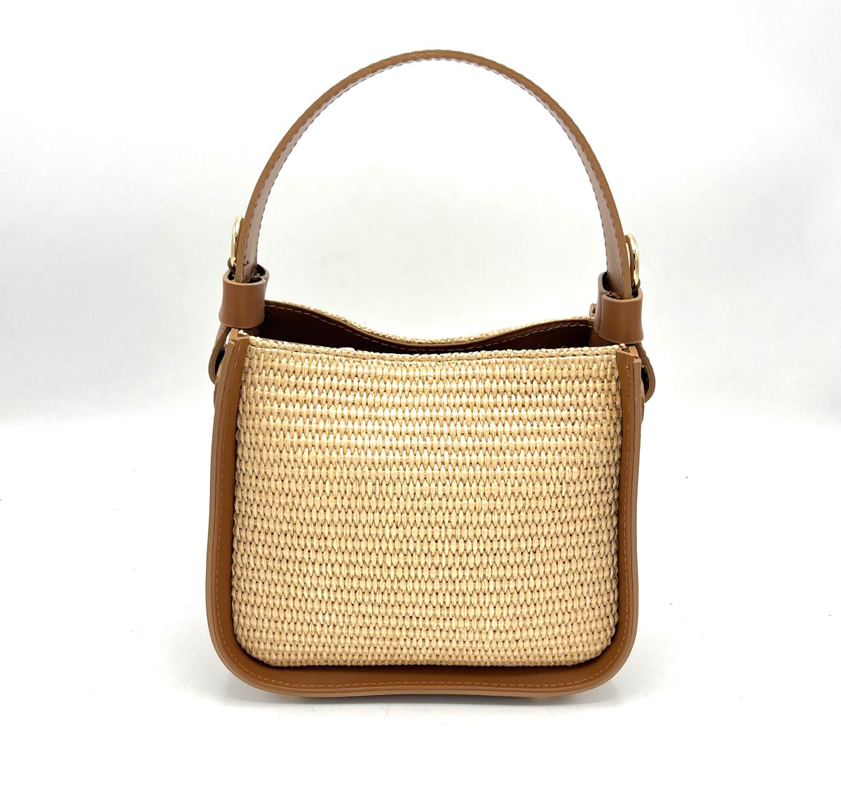 Genuine leather shoulder and straw bag, made in Italy, small size, art. 112447