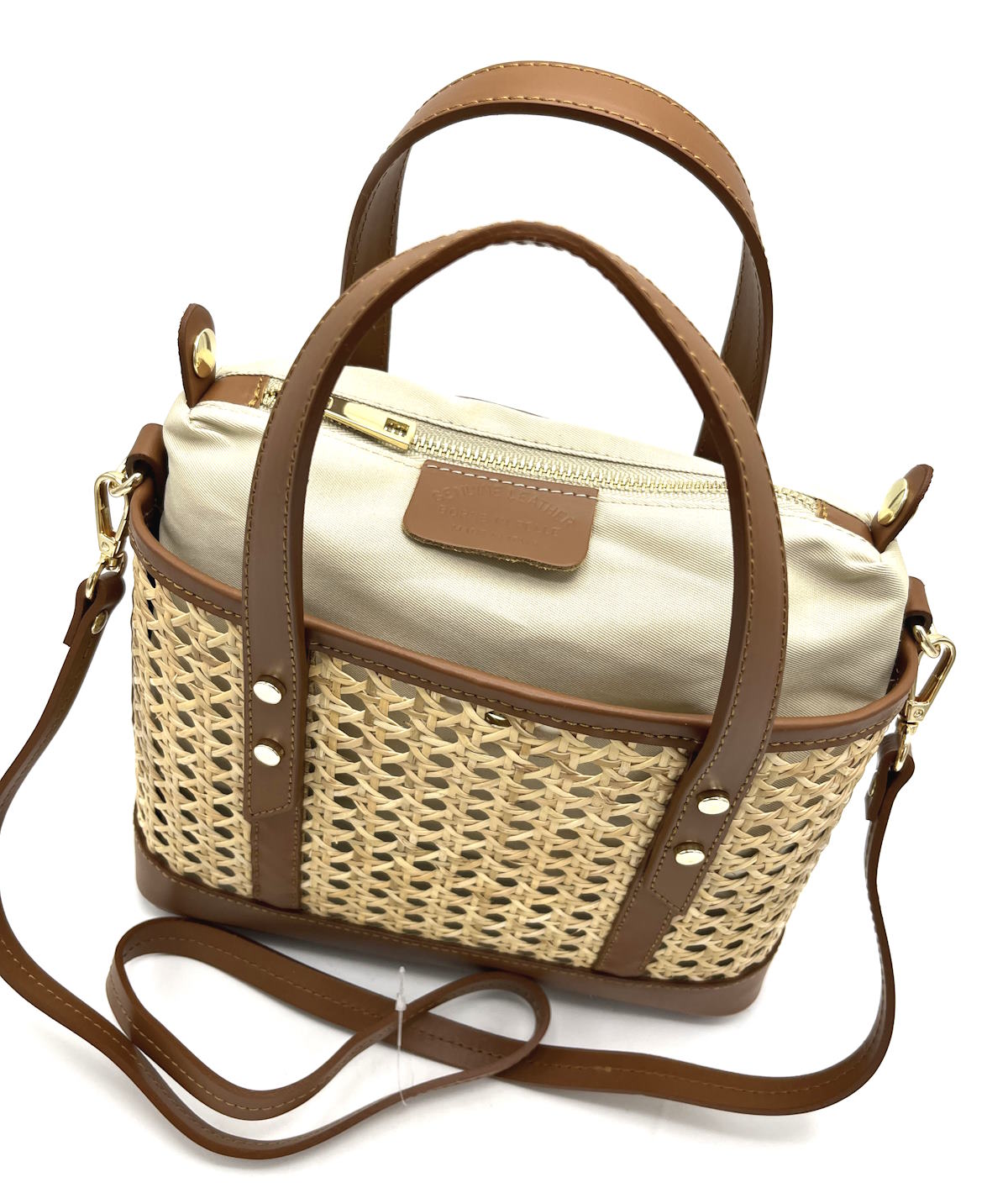 Genuine leather and straw bag, Made in Italy, art. 112455