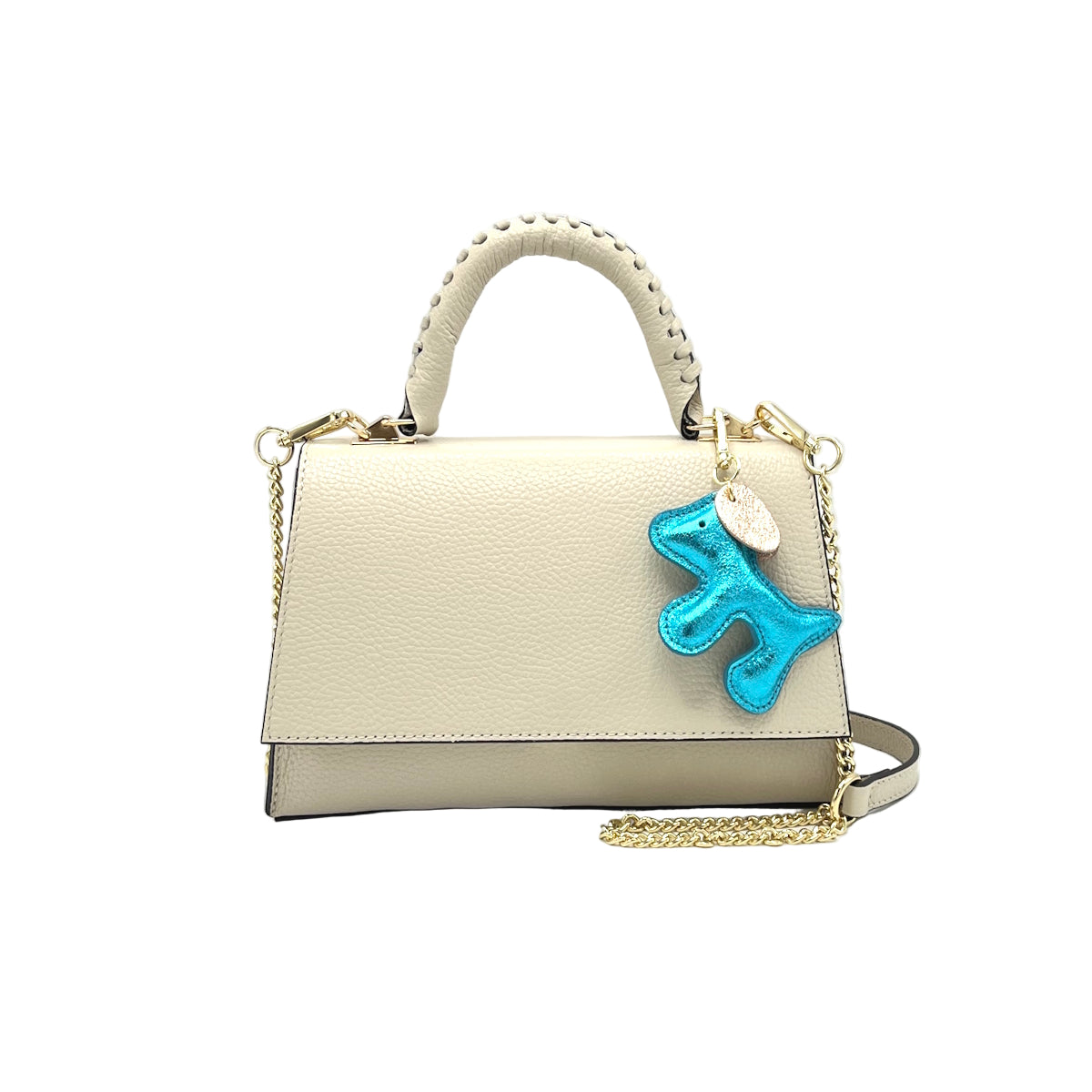 Genuine Leather Top-Handle Bag with Chain Strap, Made in Italy, art. 112664