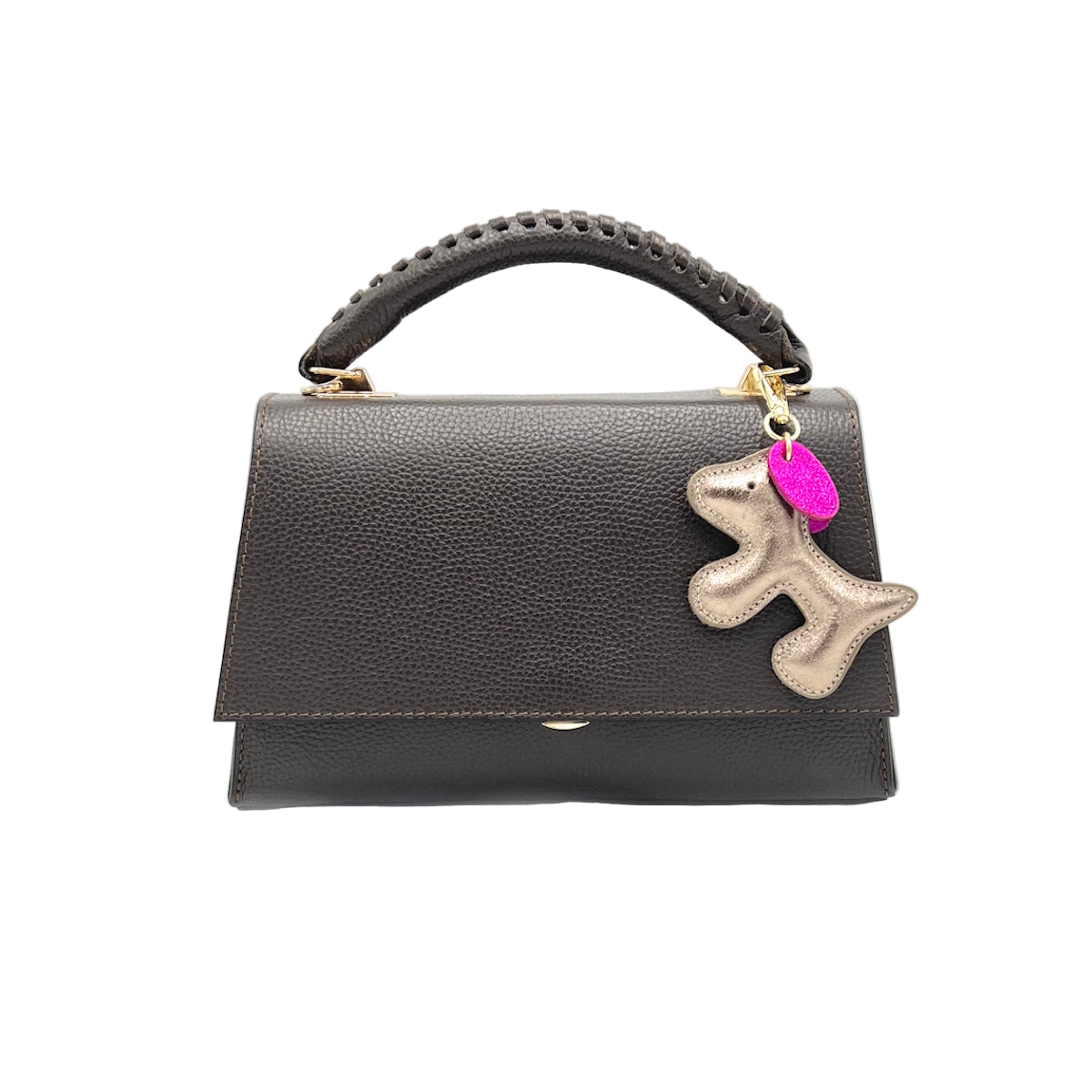 Genuine Leather Top-Handle Bag with Chain Strap, Made in Italy, art. 112664