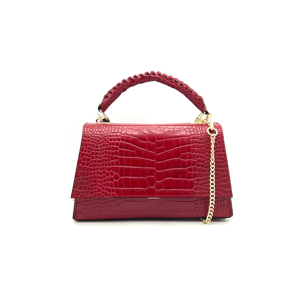 Women’s Croc-Embossed Genuine Leather Handbag with chain, Made in Italy, art. 112666