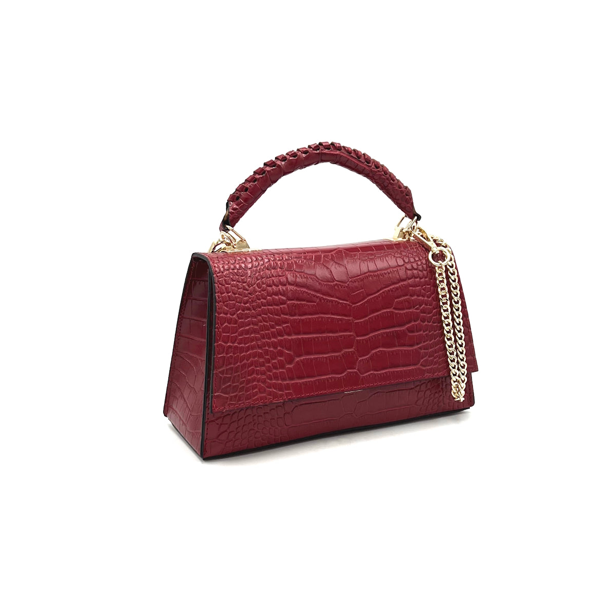 Women’s Croc-Embossed Genuine Leather Handbag with chain, Made in Italy, art. 112666