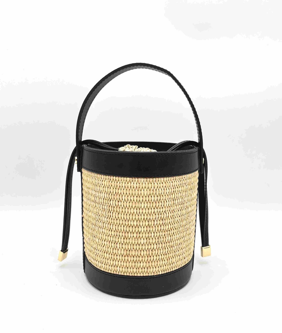 Leather and Straw bucket bag, Made in Italy, small, art. 112409.412