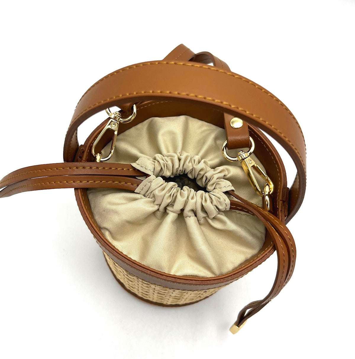 Plain genuine leather and rattan handbag, small, art. 112402