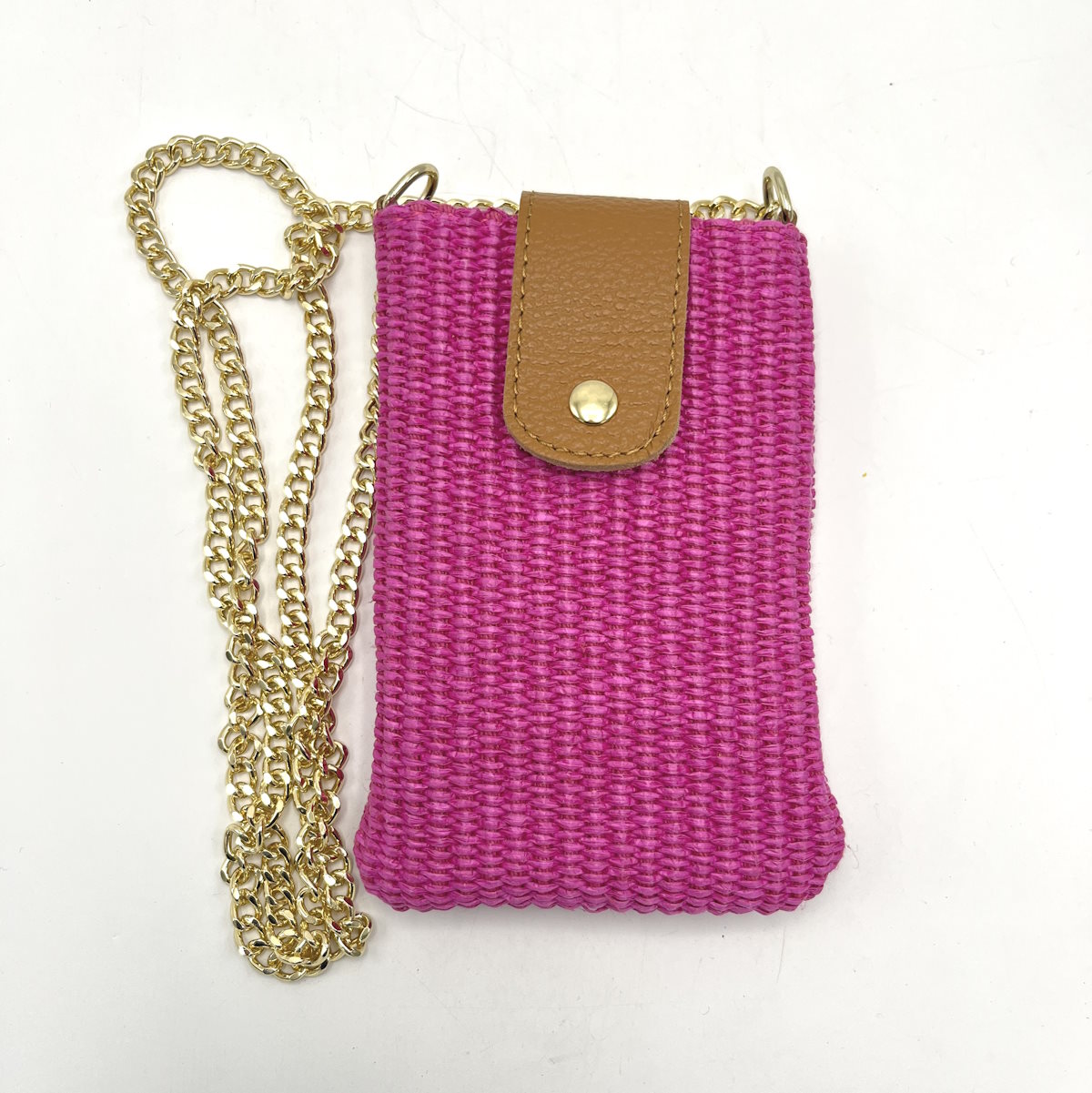 Genuine leather and straw phone bag, art. 112468