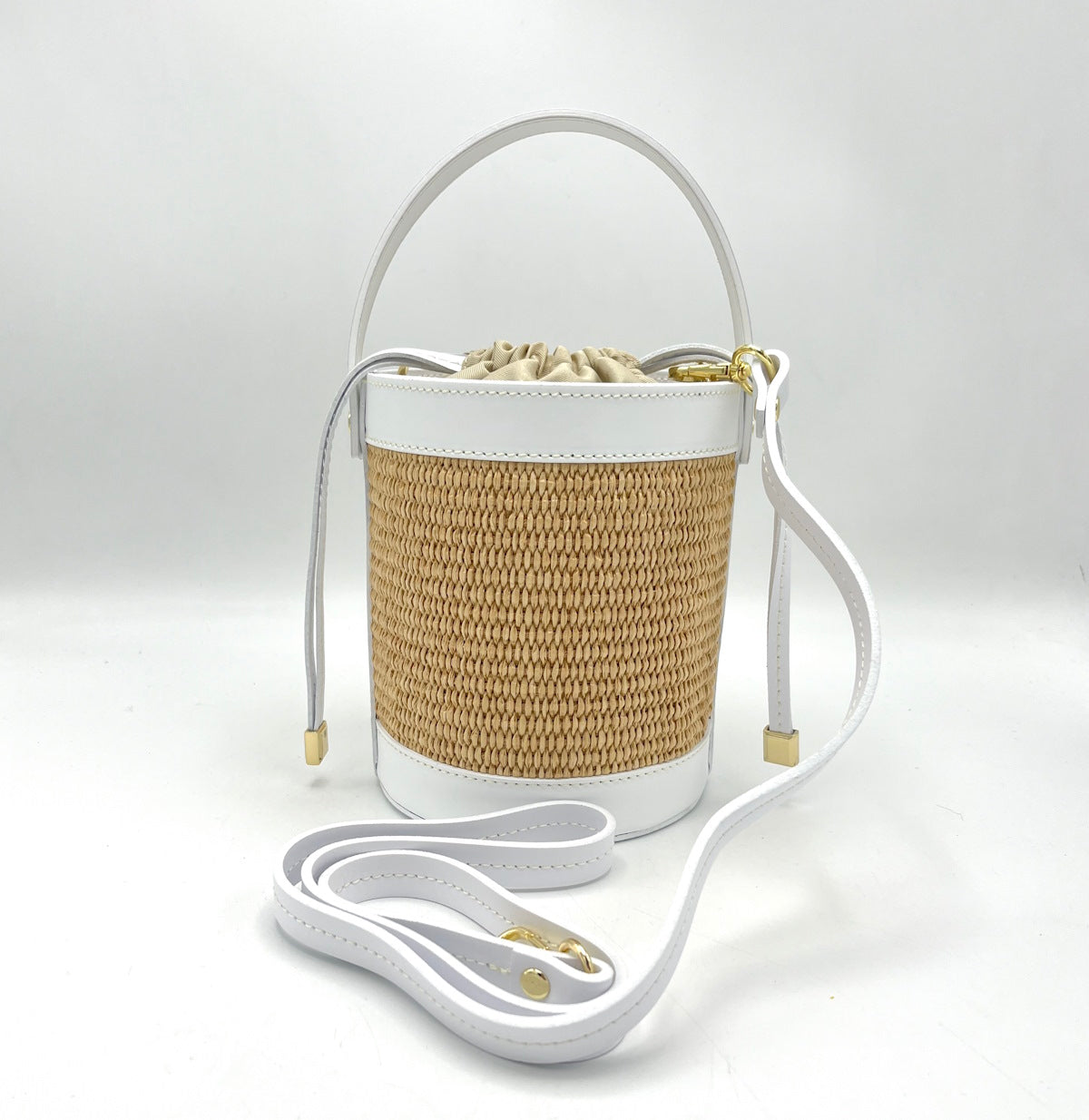 Leather and Straw bucket bag, Made in Italy, small, art. 112409.412