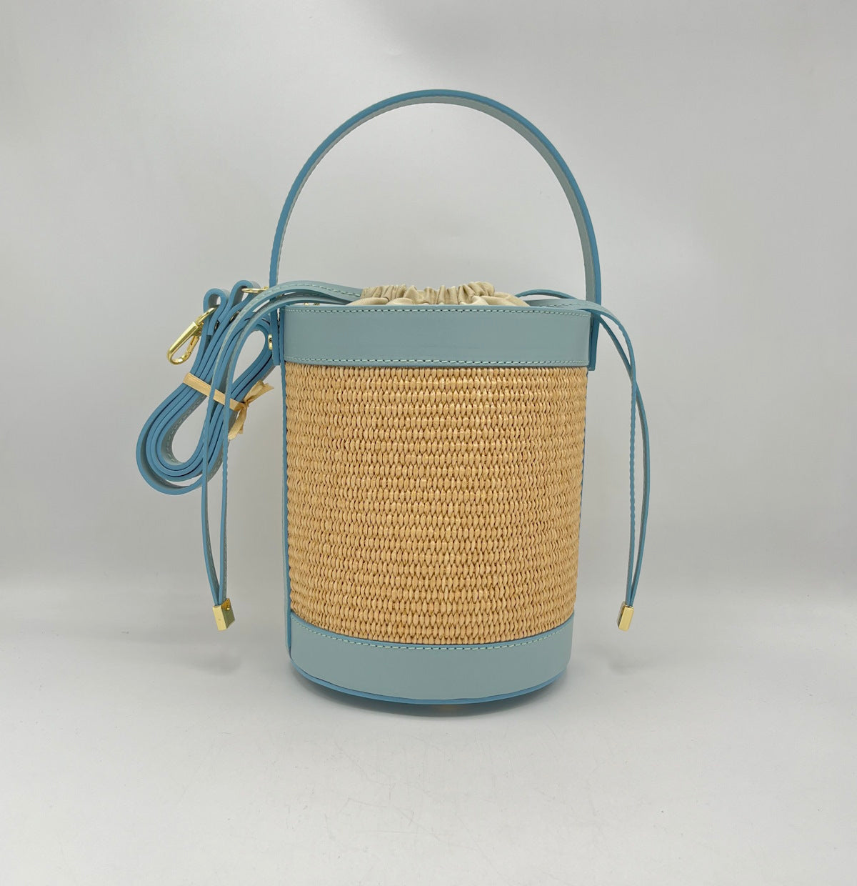 Genuine leather and Straw bucket bag, Made in Italy, medium, art. 112470
