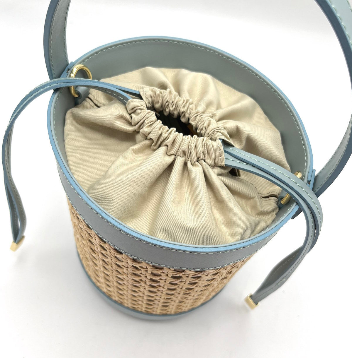 Genuine leather and straw bucket bag, Made in Italy, medium, art. 112469