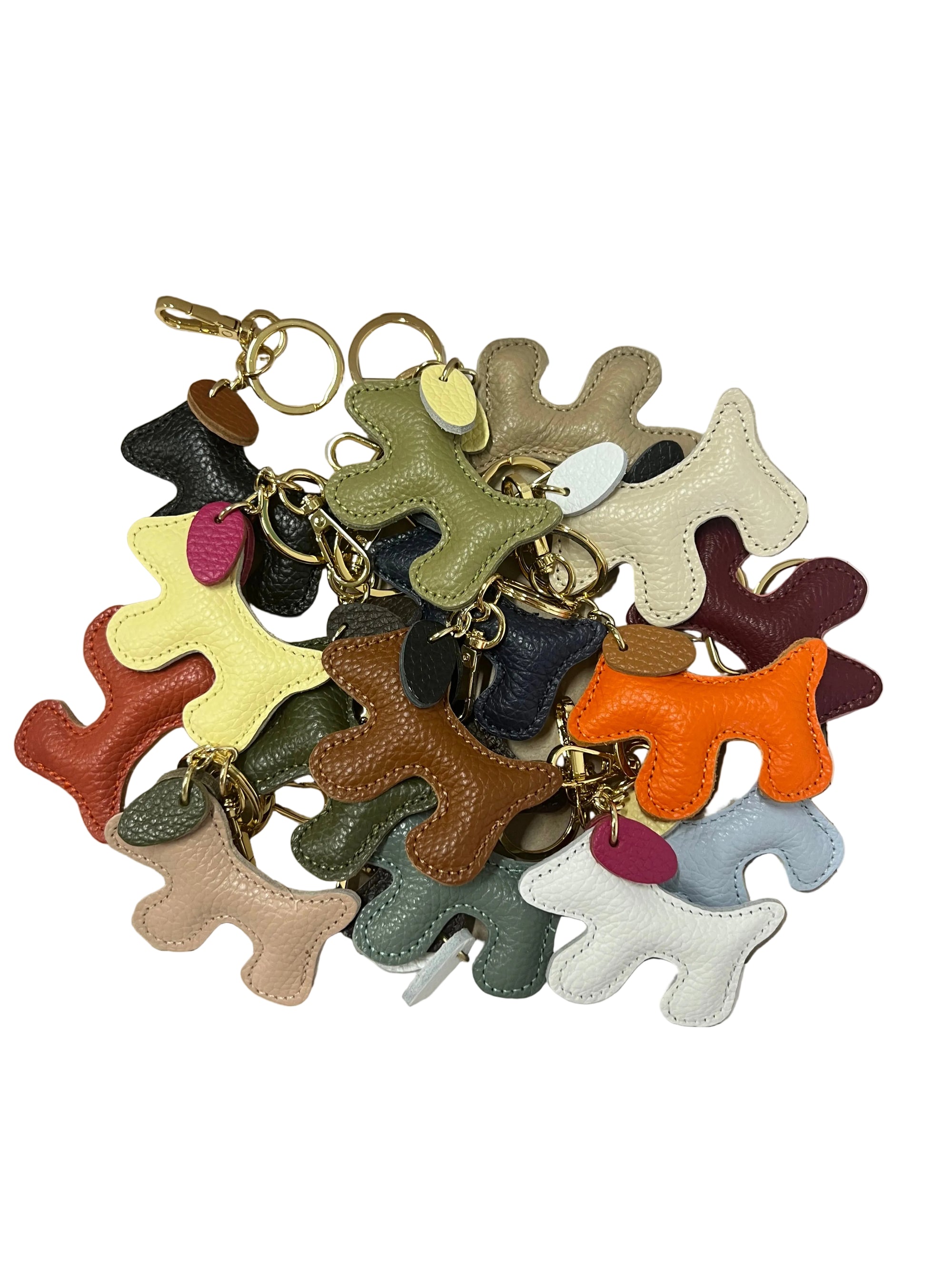 Small Bicolor Genuine Leather Dog Keychain – Cute Puppy Bag Charm, Art. PO03S