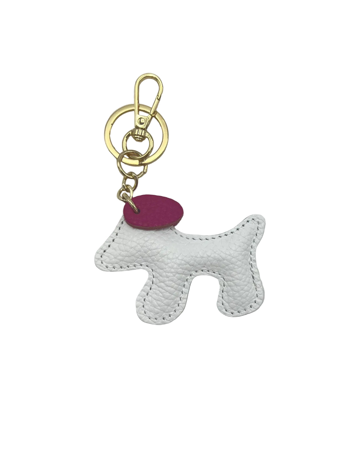 Small Bicolor Genuine Leather Dog Keychain – Cute Puppy Bag Charm, Art. PO03S