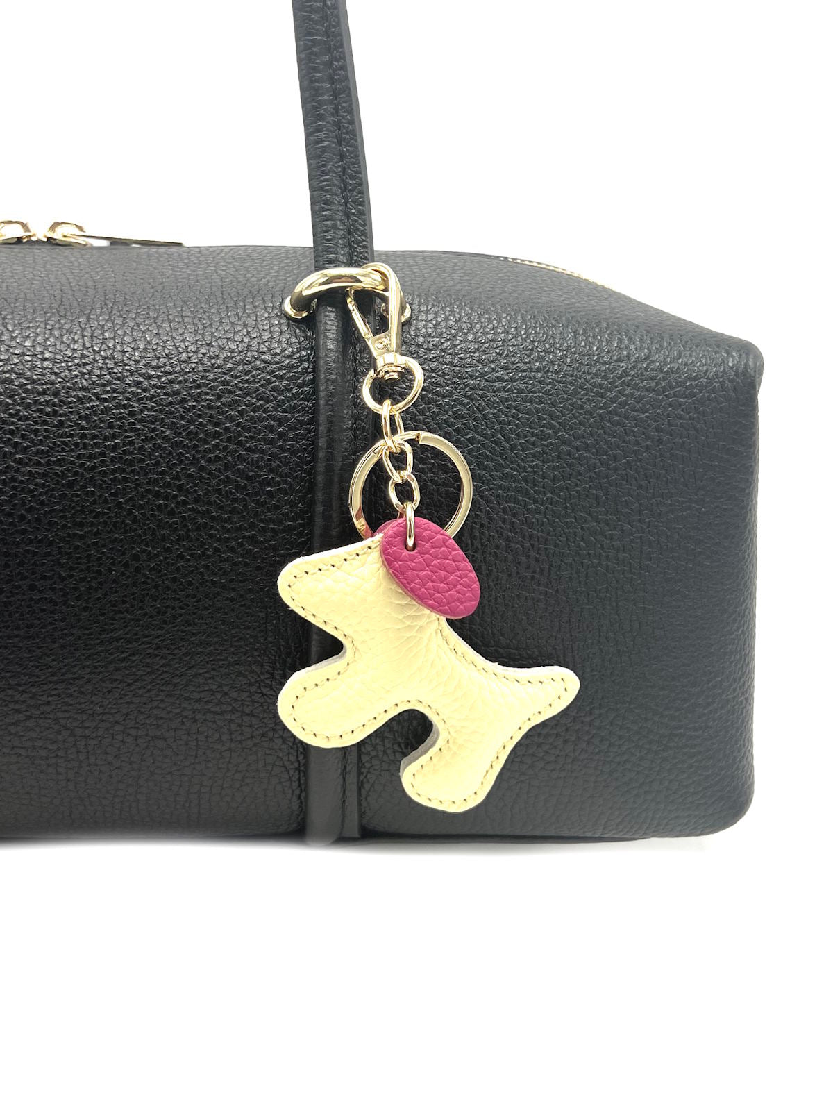 Small Bicolor Genuine Leather Dog Keychain – Cute Puppy Bag Charm, Art. PO03S