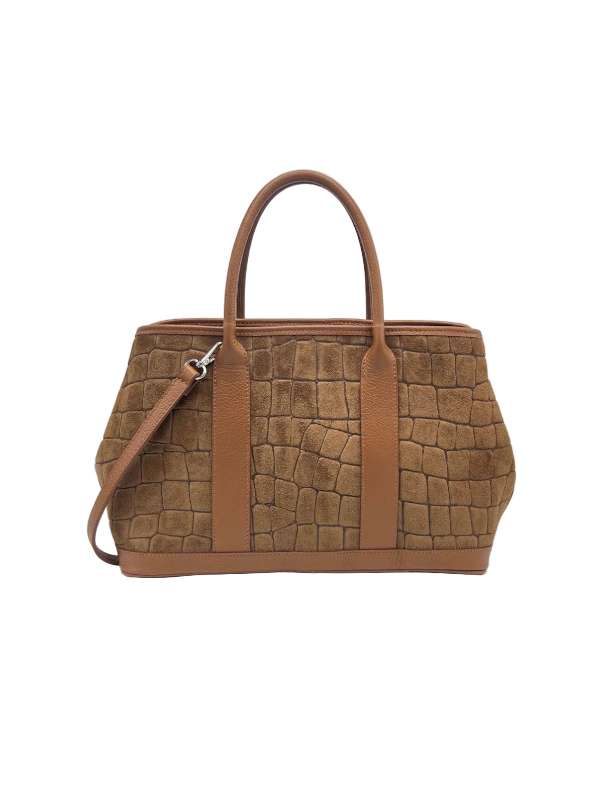 Genuine Leather & Suede Croc-Embossed Top Handle Bag, Made in Italy, art. 112787