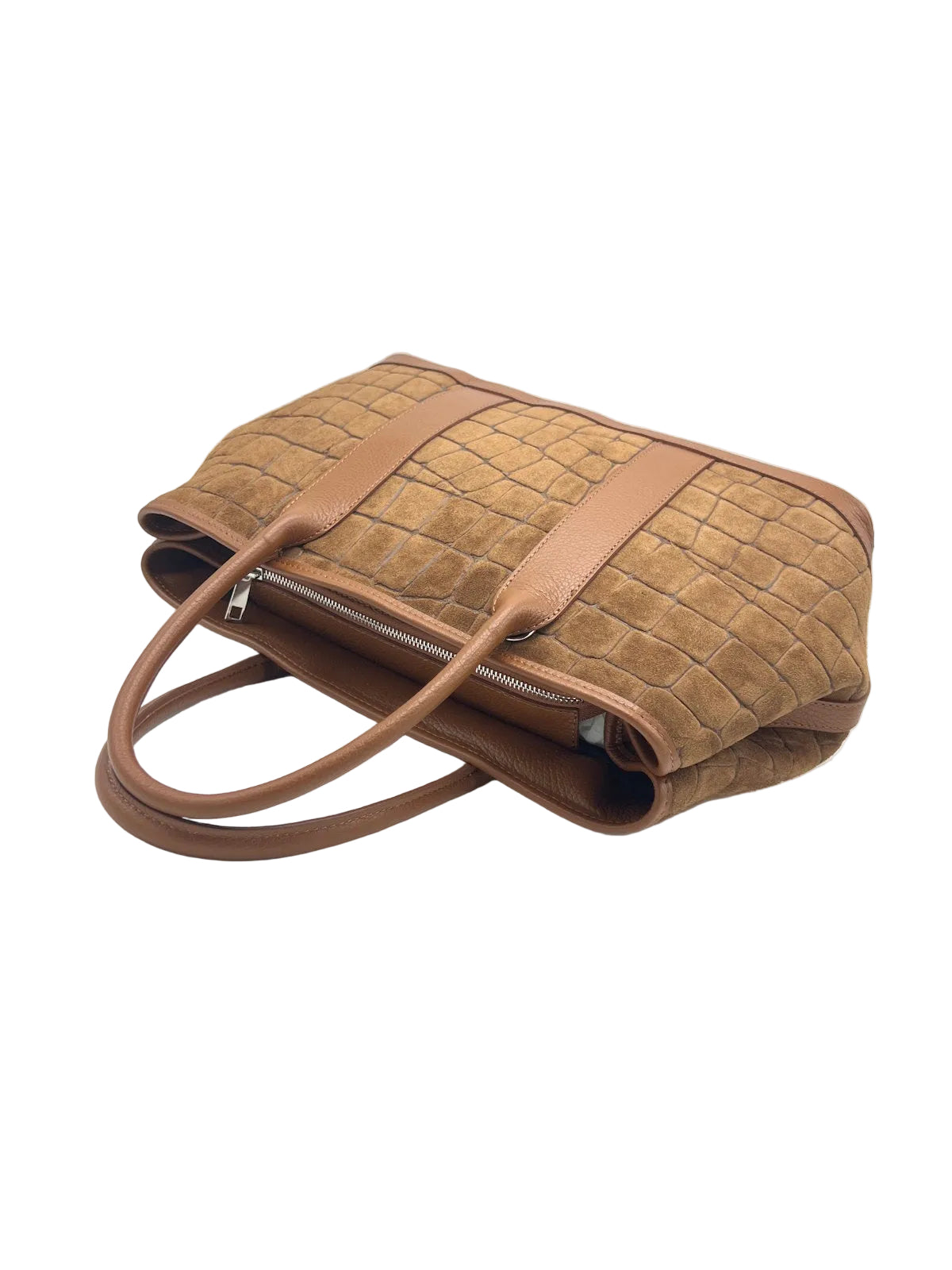 Genuine Leather & Suede Croc-Embossed Top Handle Bag, Made in Italy, art. 112787