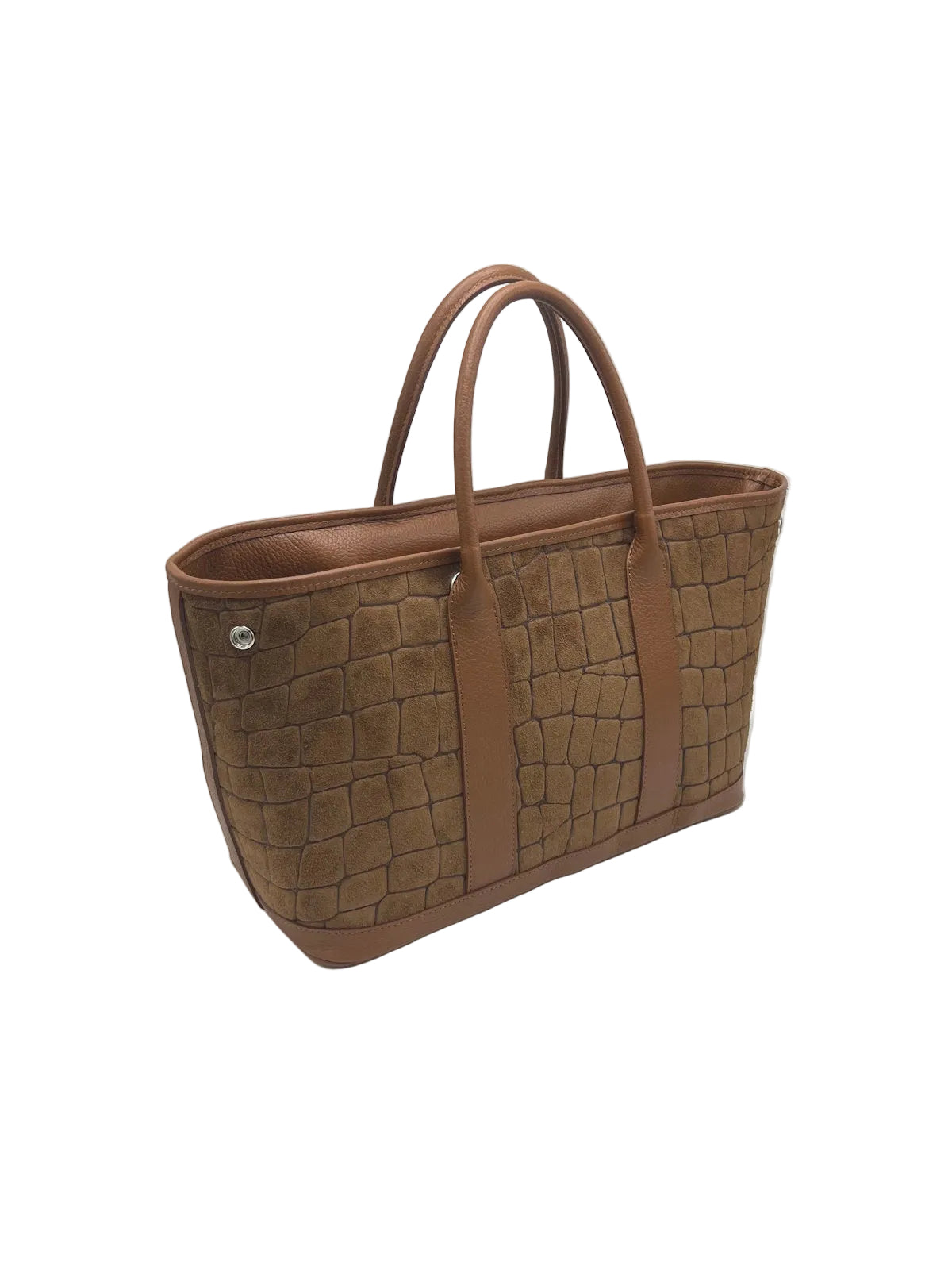 Genuine Leather & Suede Croc-Embossed Top Handle Bag, Made in Italy, art. 112787