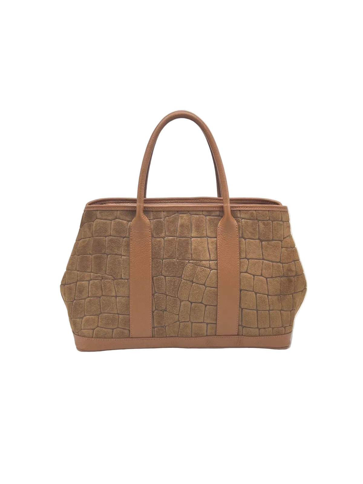 Genuine Leather & Suede Croc-Embossed Top Handle Bag, Made in Italy, art. 112787