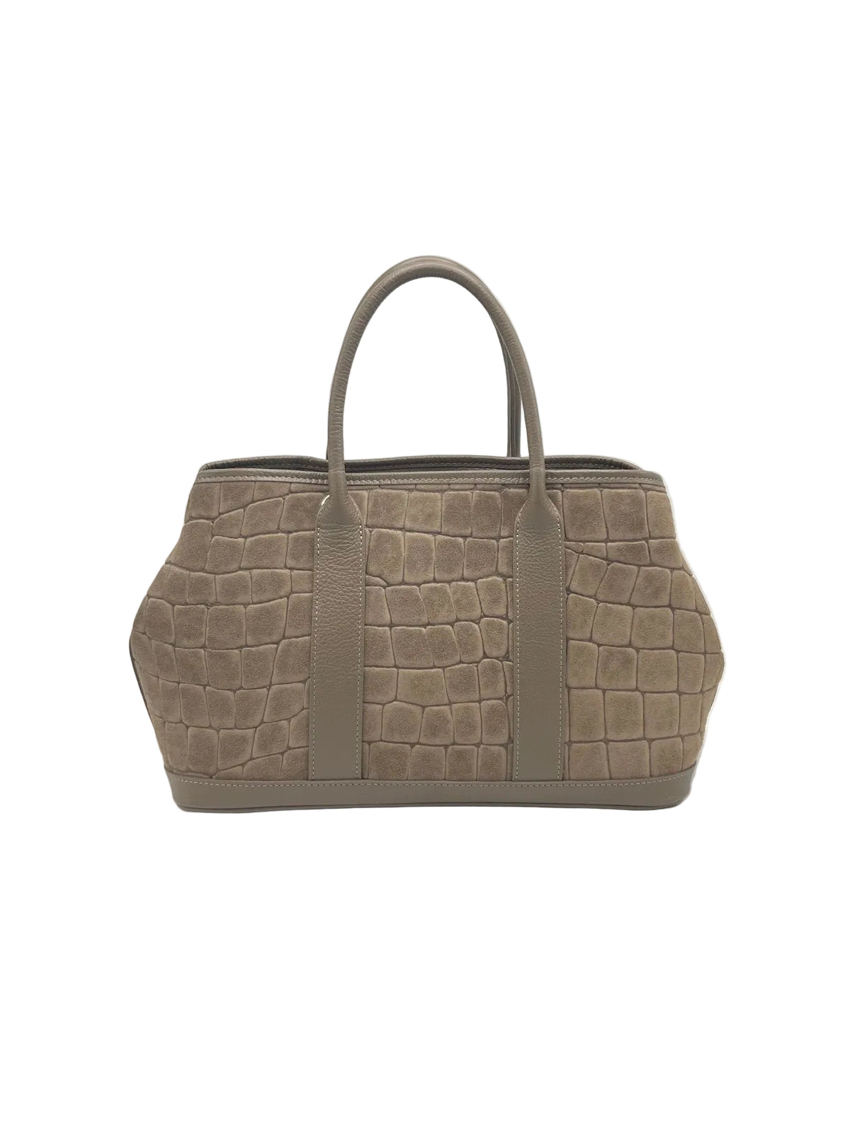 Genuine Leather & Suede Croc-Embossed Top Handle Bag, Made in Italy, art. 112787