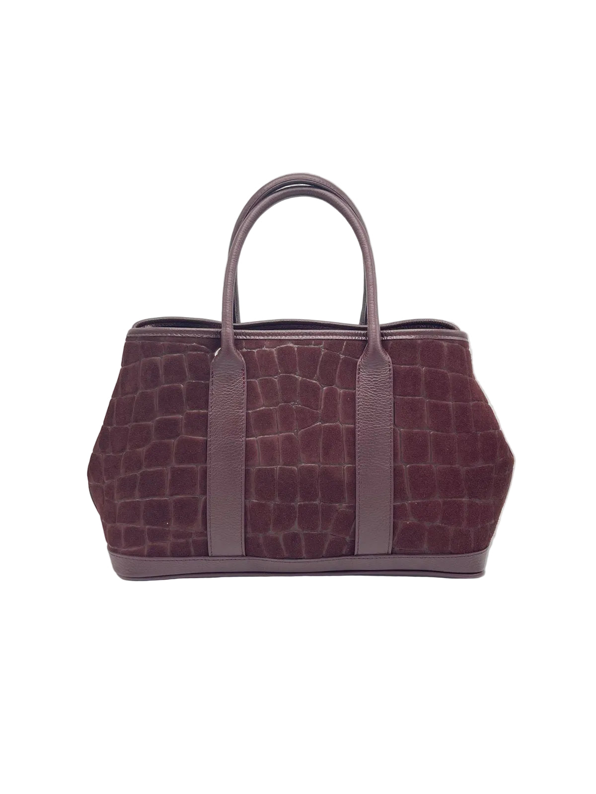 Genuine Leather & Suede Croc-Embossed Top Handle Bag, Made in Italy, art. 112787