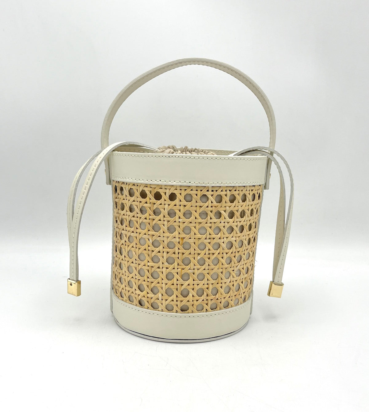 Plain genuine leather and rattan handbag, small, art. 112402