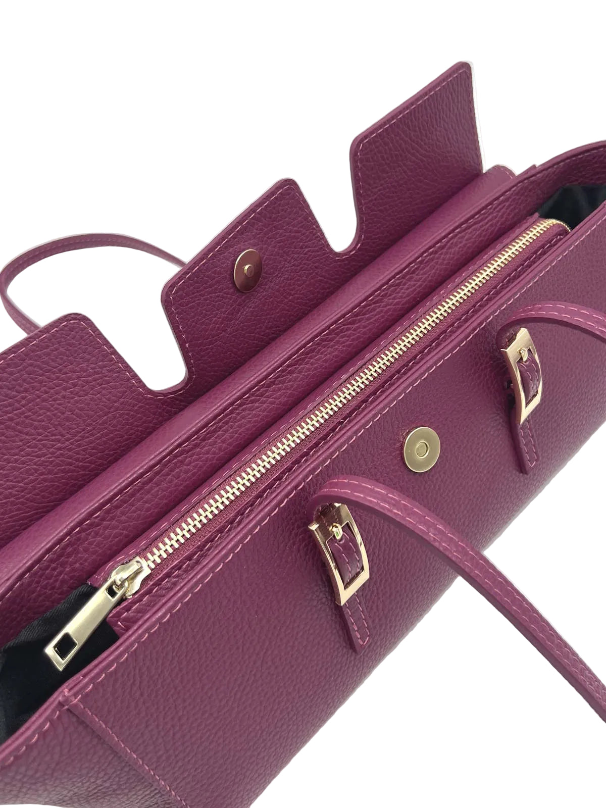Women's Genuine Leather East-West Tote Bag with Double Buckle Detail, Made in Italy, art. 112791