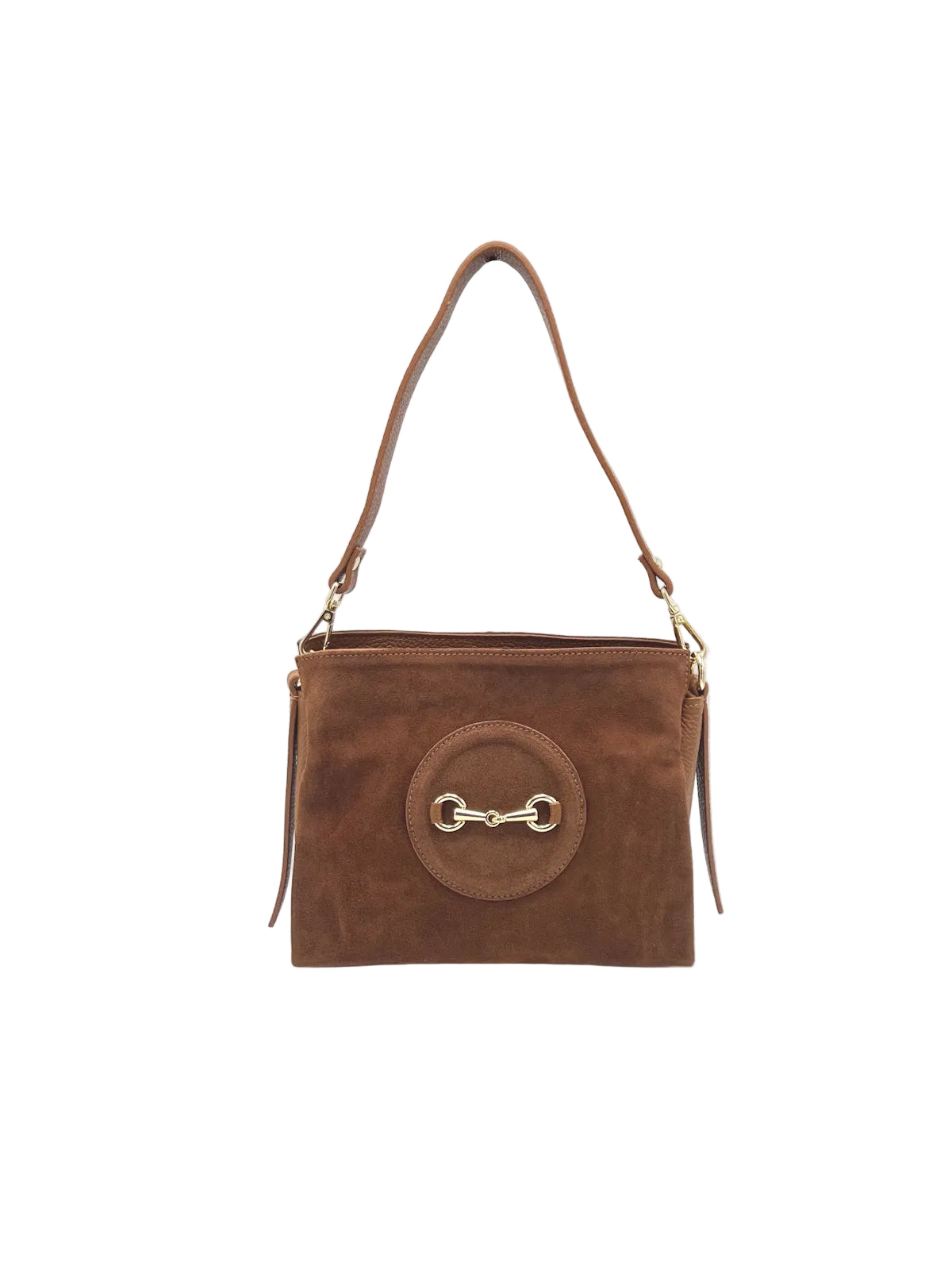 Women’s Suede Leather Crossbody Bag with Gold Horsebit Detail, Made in Italy, art. 112792