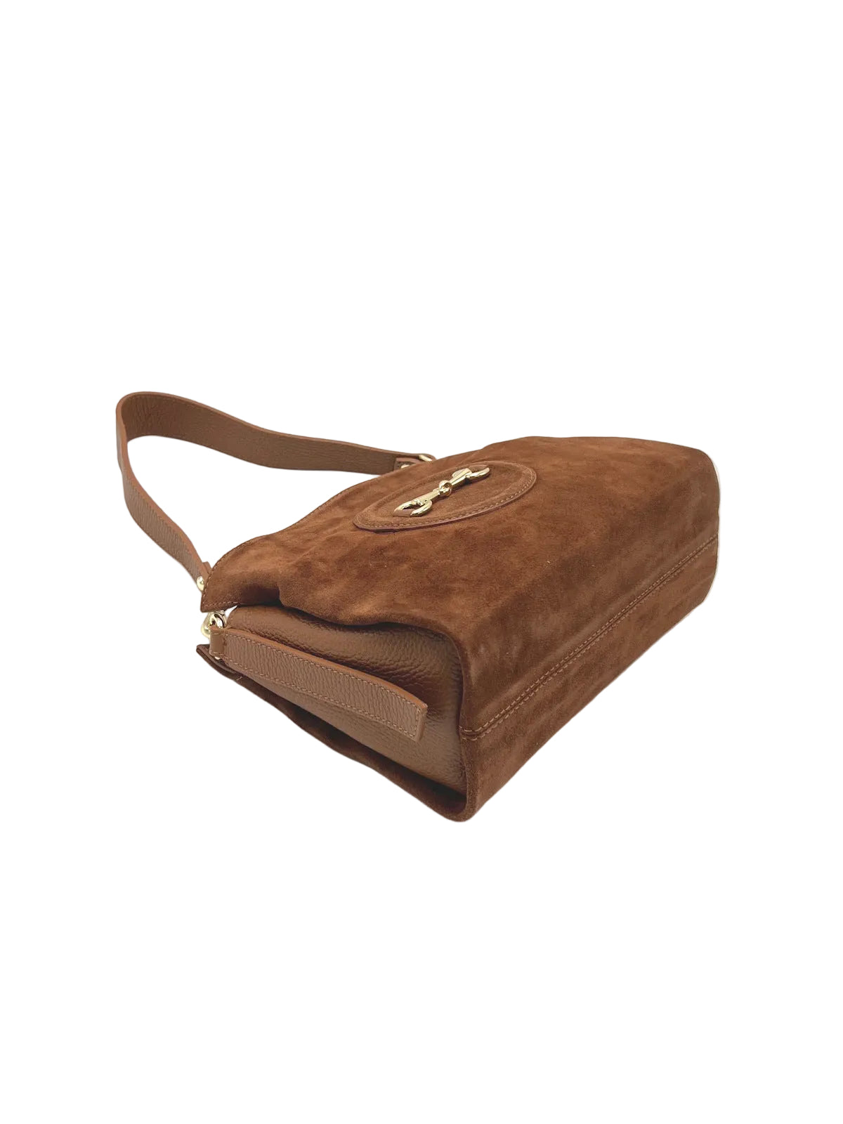 Women’s Suede Leather Crossbody Bag with Gold Horsebit Detail, Made in Italy, art. 112792