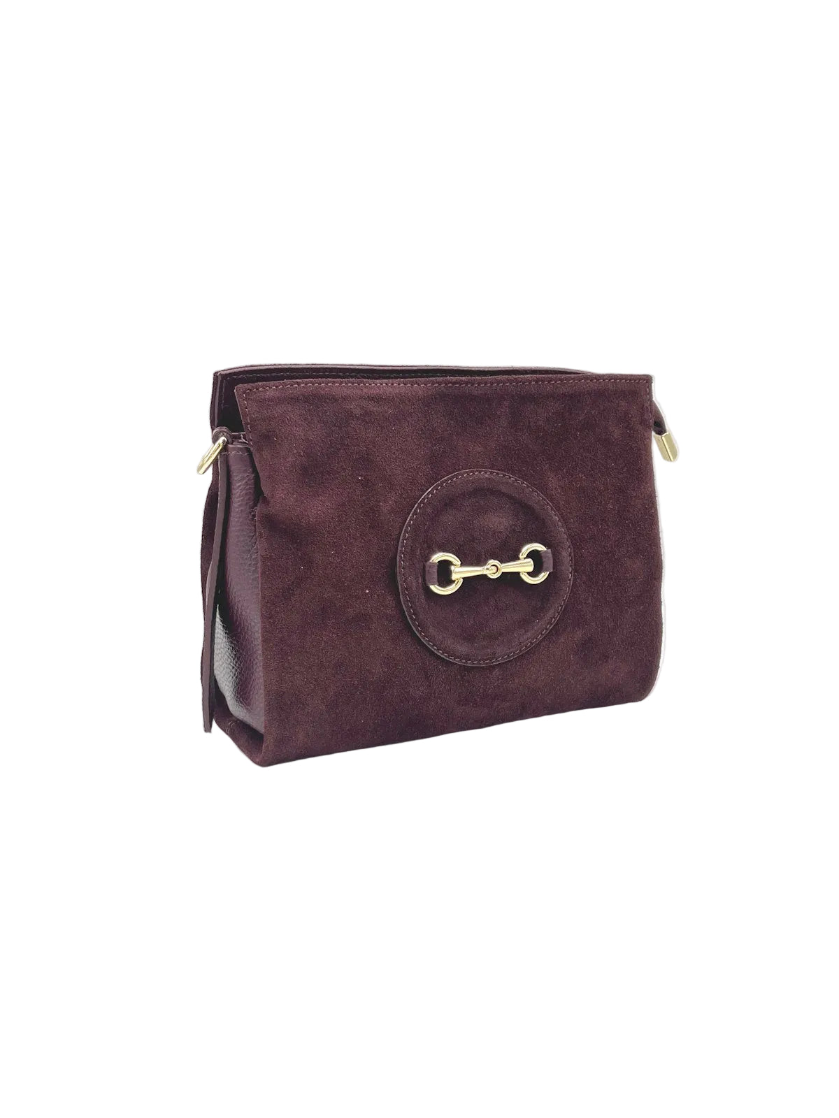 Women’s Suede Leather Crossbody Bag with Gold Horsebit Detail, Made in Italy, art. 112792
