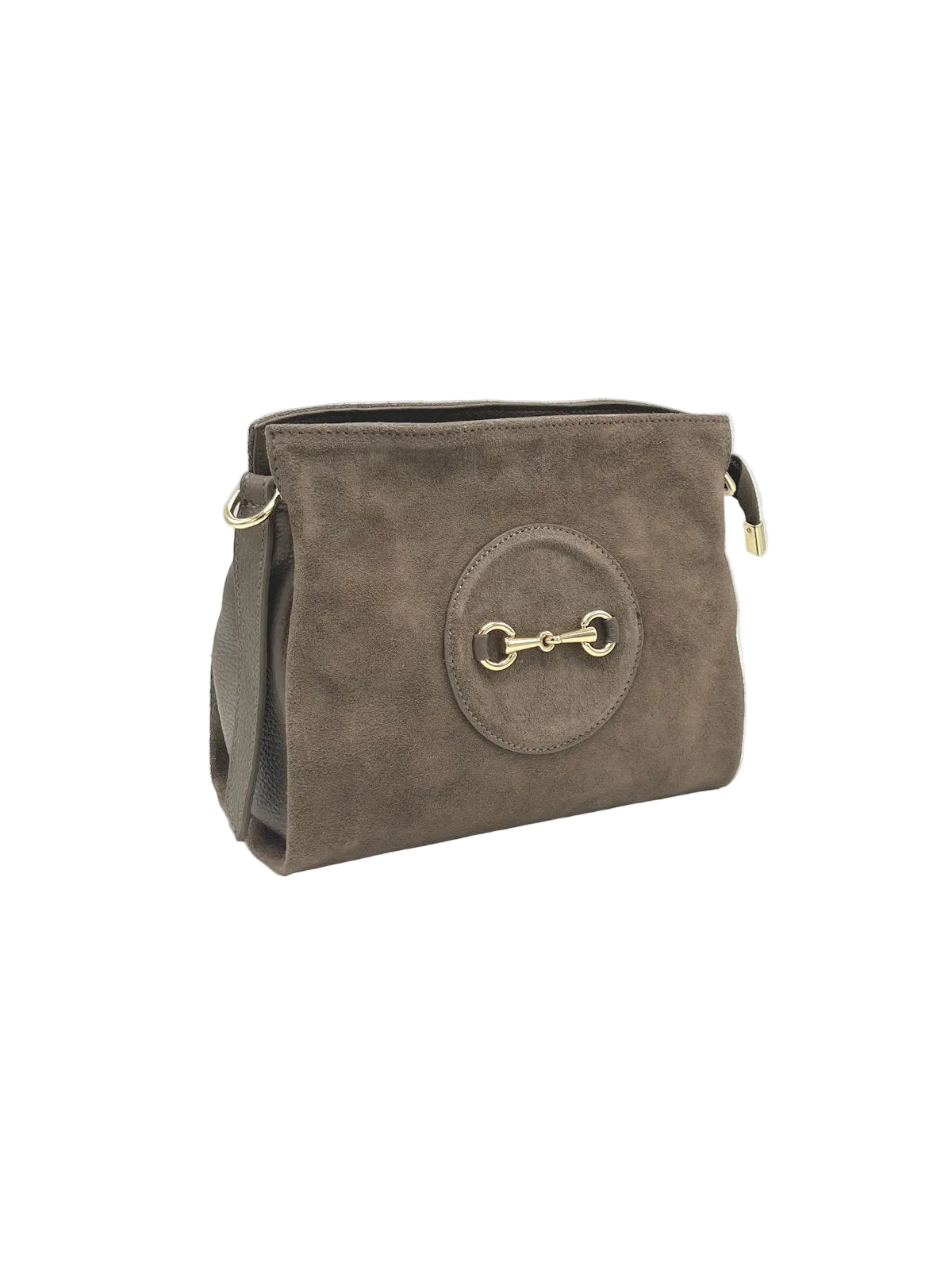 Women’s Suede Leather Crossbody Bag with Gold Horsebit Detail, Made in Italy, art. 112792