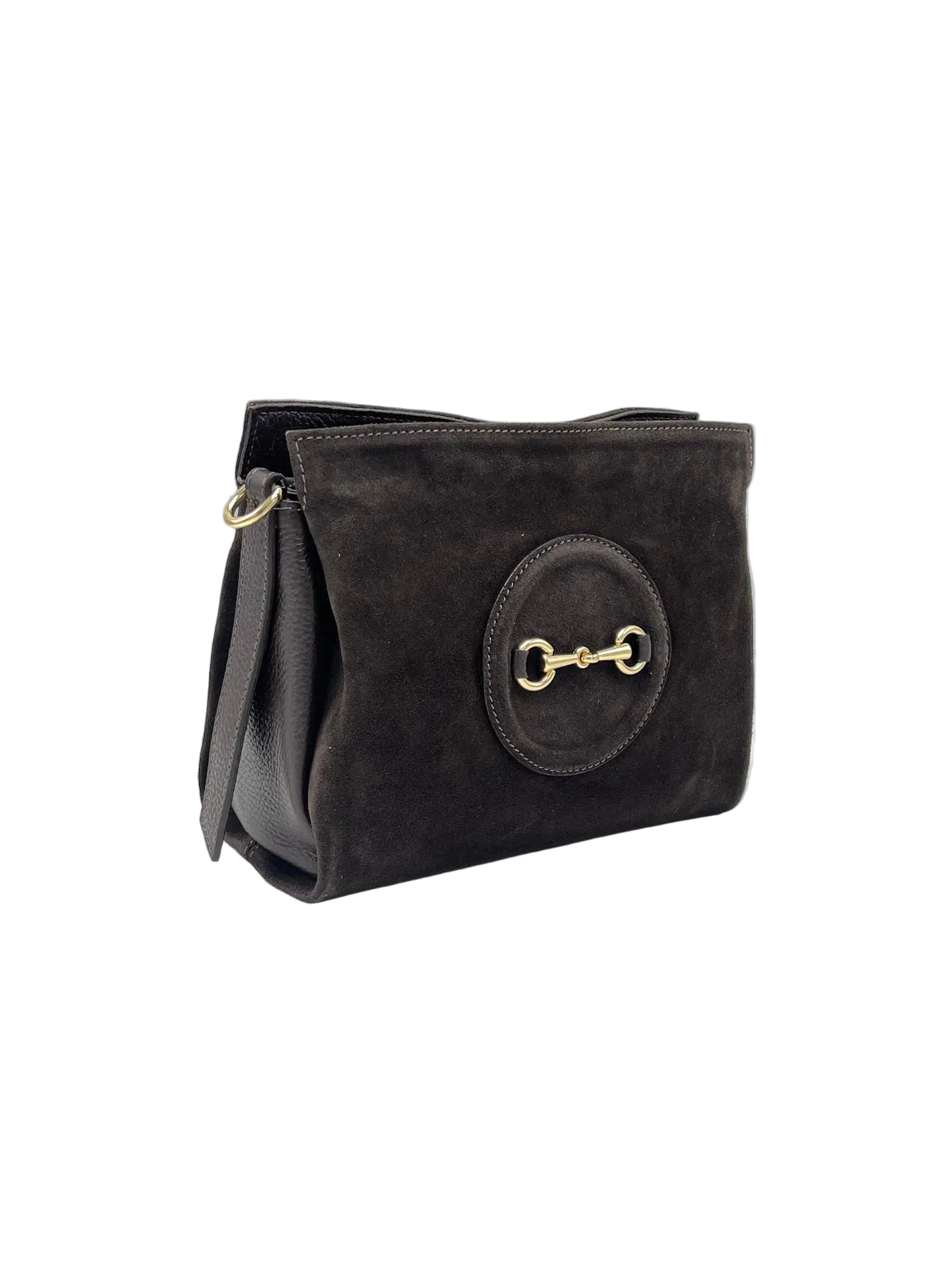 Women’s Suede Leather Crossbody Bag with Gold Horsebit Detail, Made in Italy, art. 112792