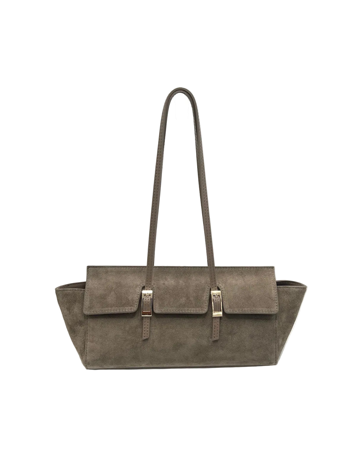 Women's Suede East-West Tote Bag with Double Buckle Detail, Made in Italy, art. 112794
