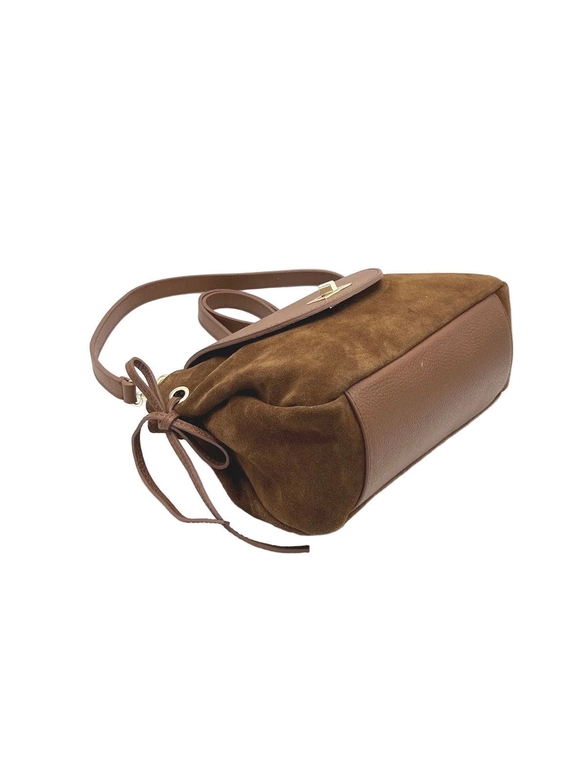 Suede and Genuine Leather Tie-Side Shoulder Bag, Made in Italy, Art. 112796