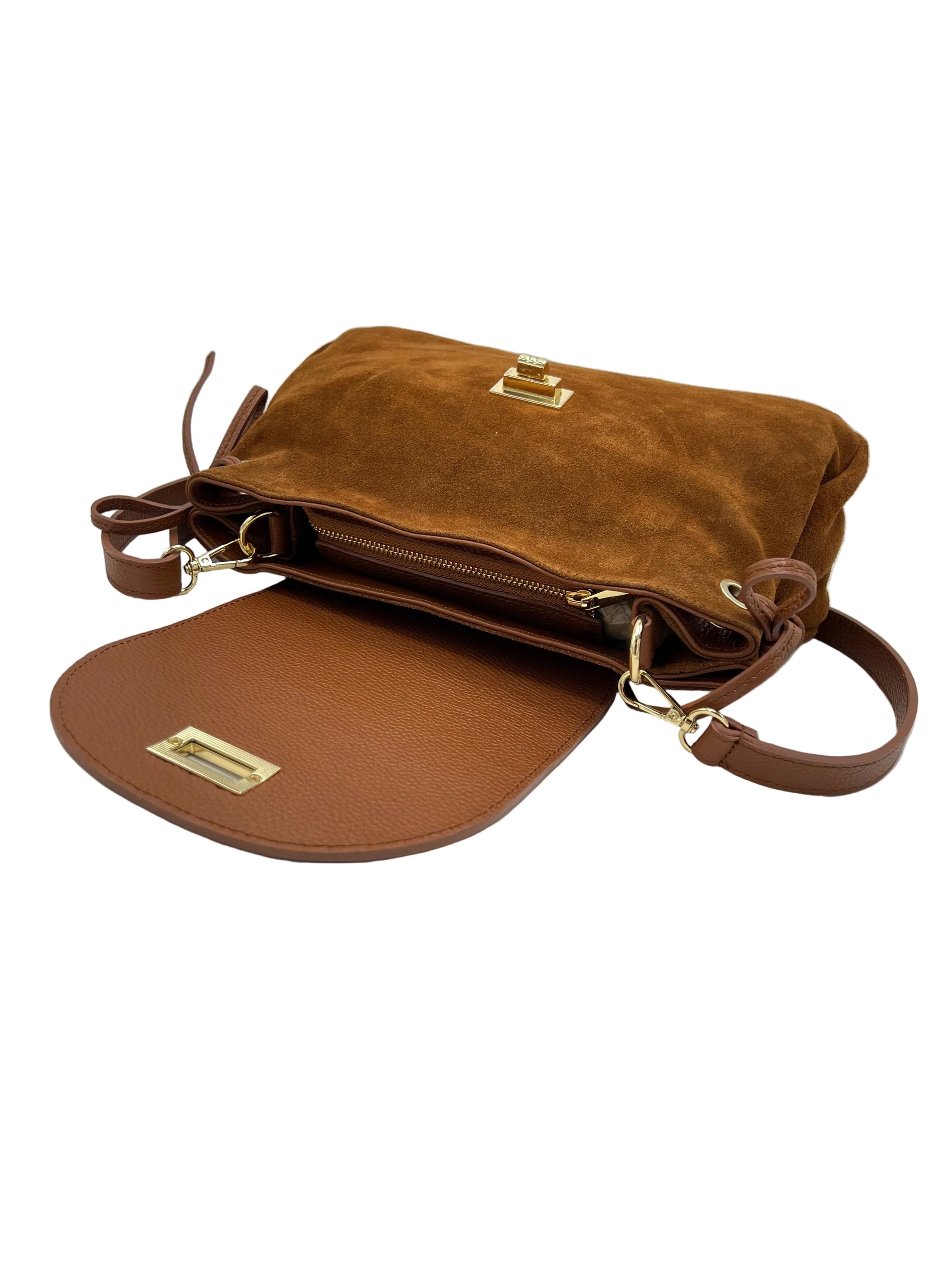 Suede and Genuine Leather Tie-Side Shoulder Bag, Made in Italy, Art. 112796
