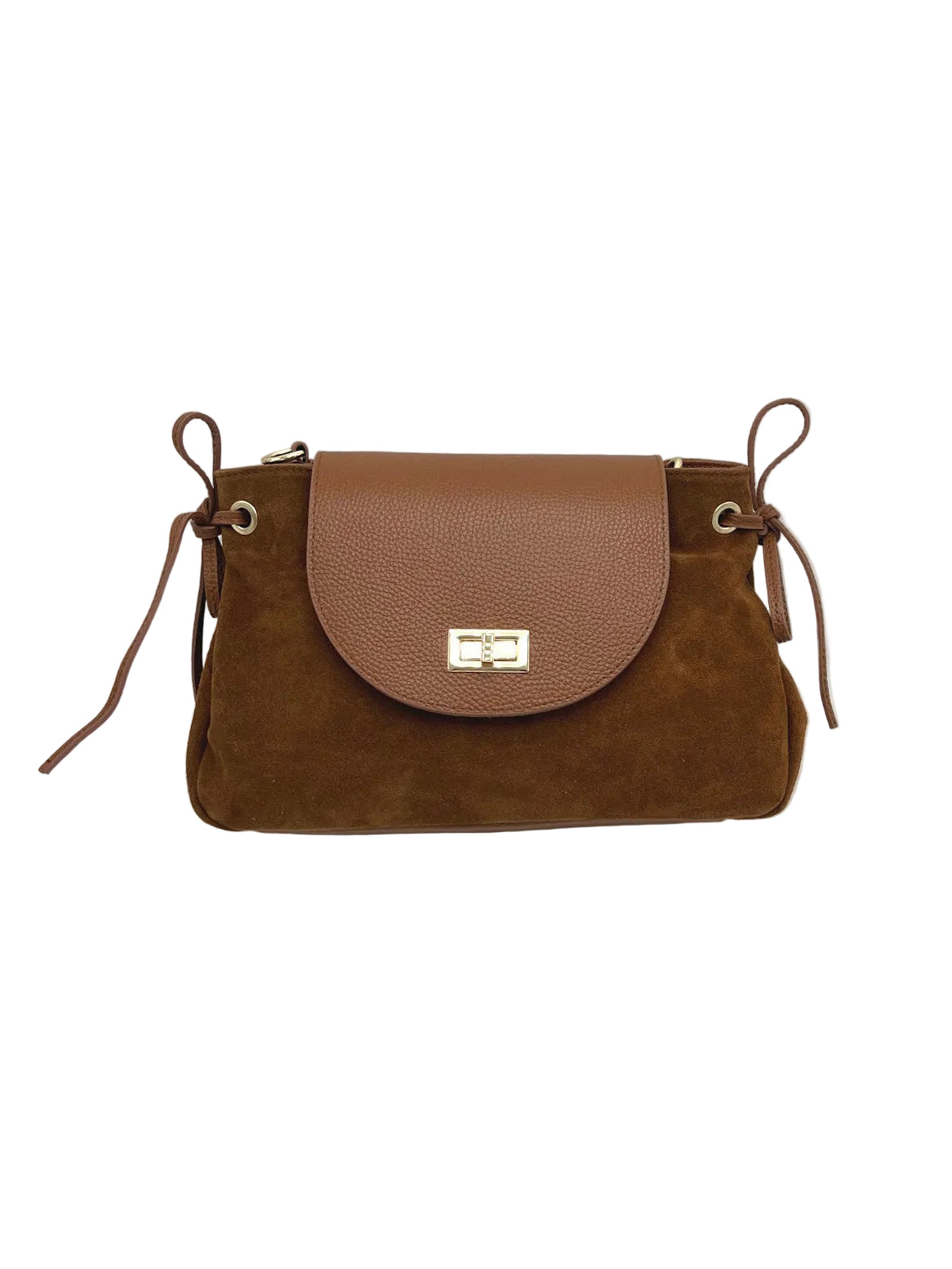 Suede and Genuine Leather Tie-Side Shoulder Bag, Made in Italy, Art. 112796
