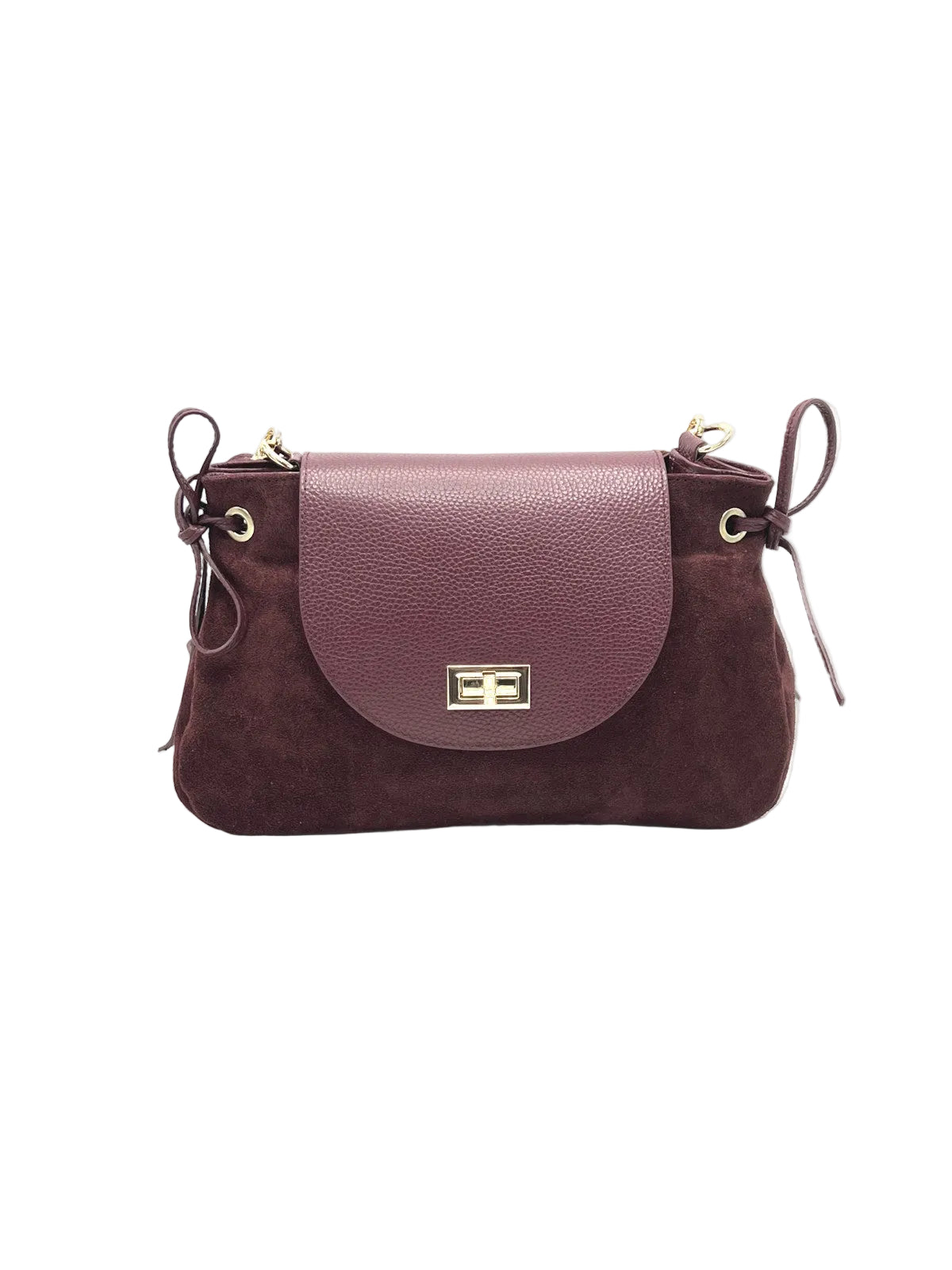 Suede and Genuine Leather Tie-Side Shoulder Bag, Made in Italy, Art. 112796