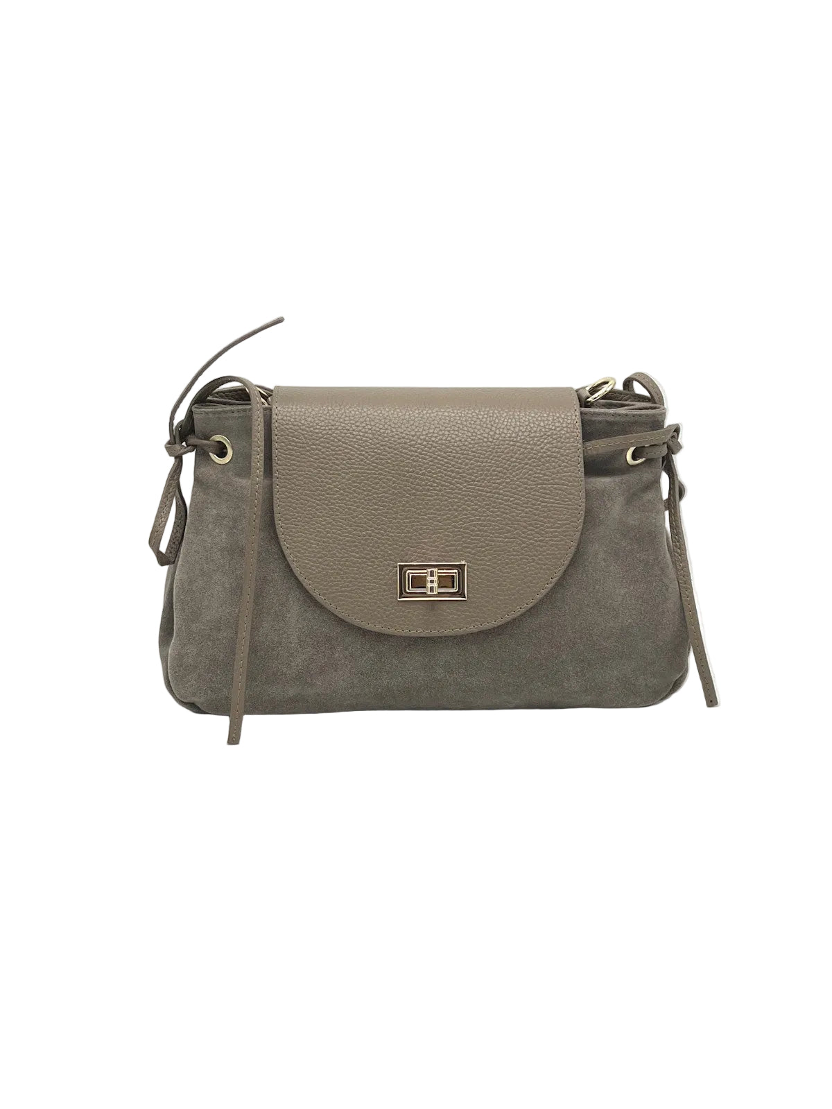 Suede and Genuine Leather Tie-Side Shoulder Bag, Made in Italy, Art. 112796