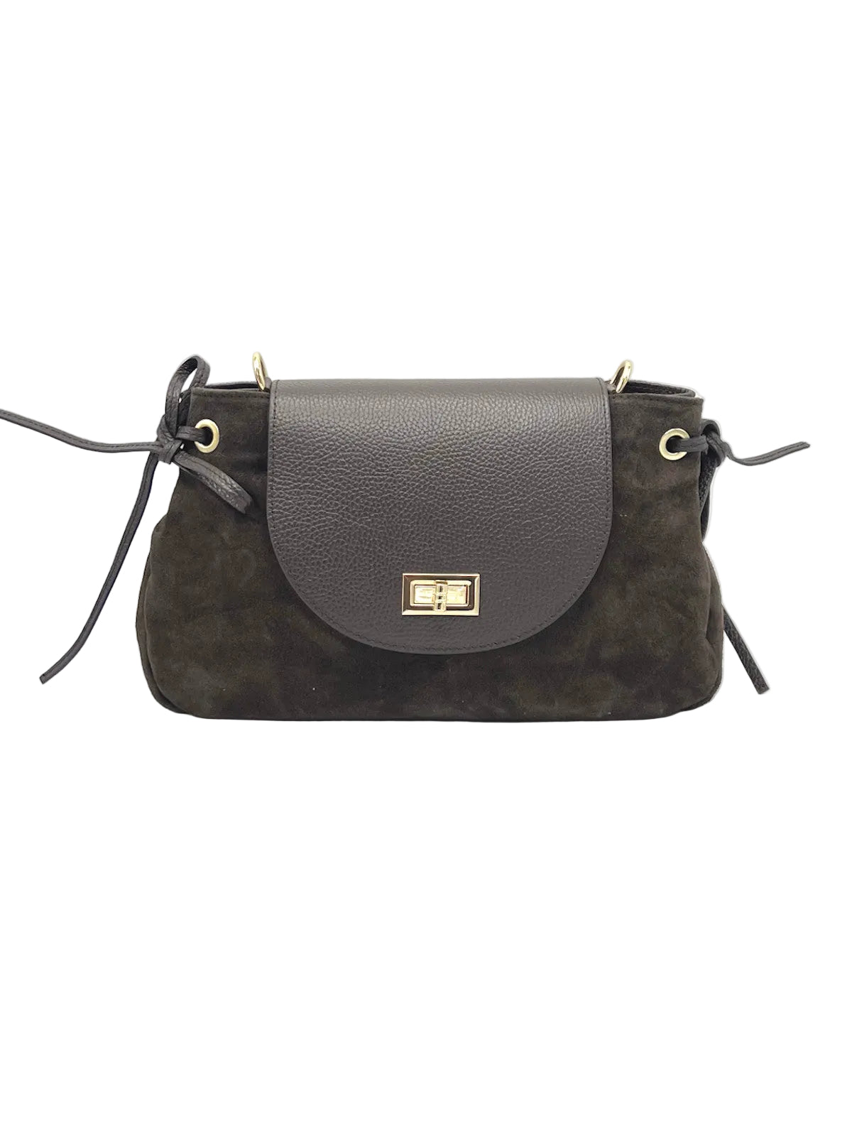 Suede and Genuine Leather Tie-Side Shoulder Bag, Made in Italy, Art. 112796