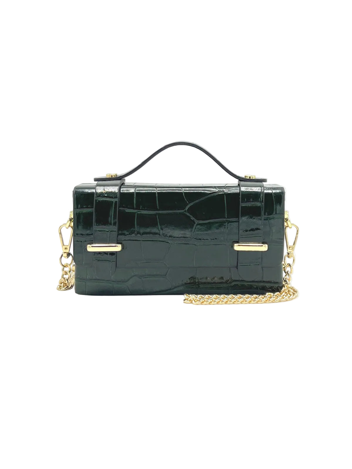 Glossy Croc-Embossed Leather Chain Shoulder Bag, Made in Italy, art. 112797
