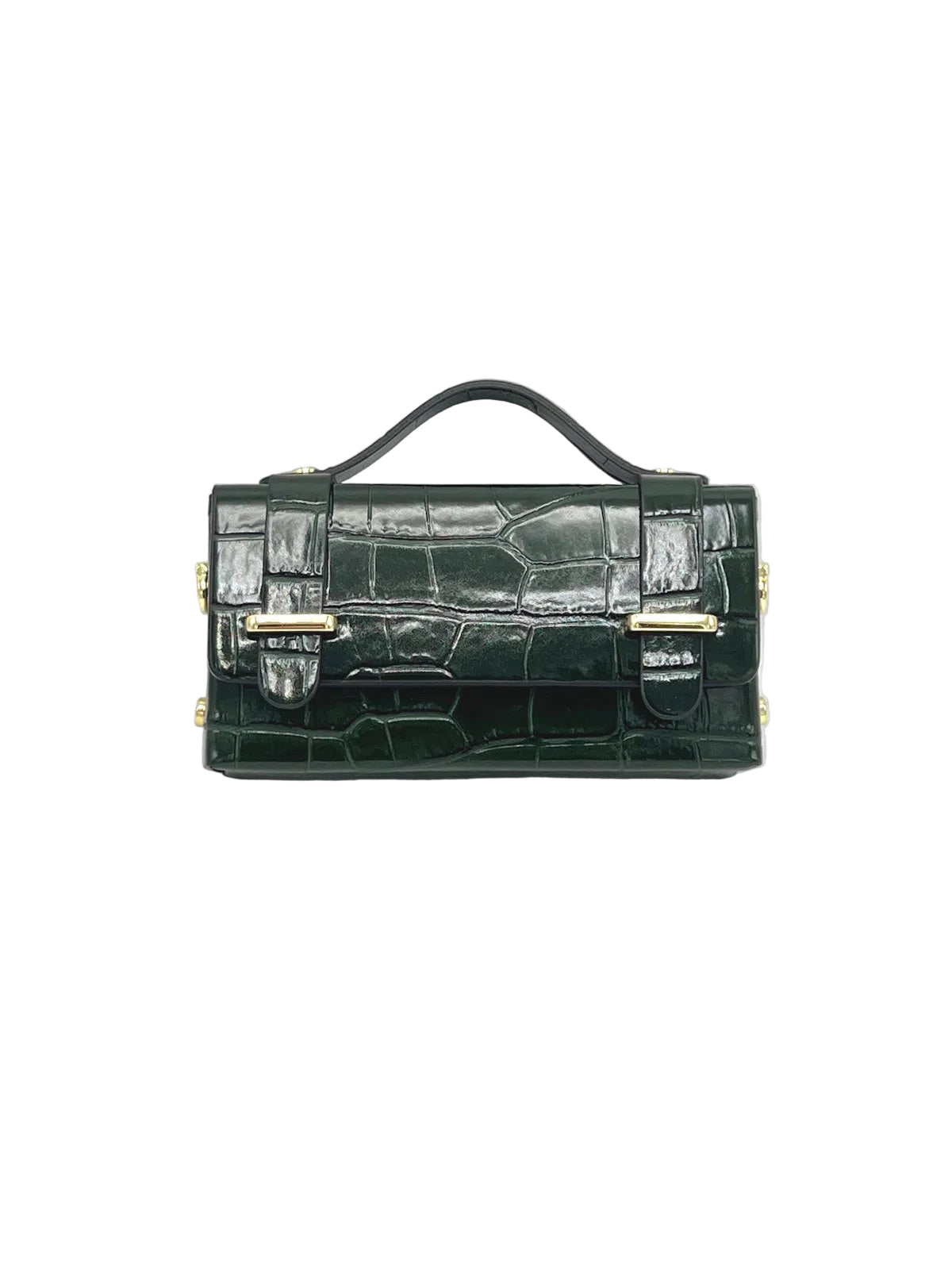 Glossy Croc-Embossed Leather Chain Shoulder Bag, Made in Italy, art. 112797