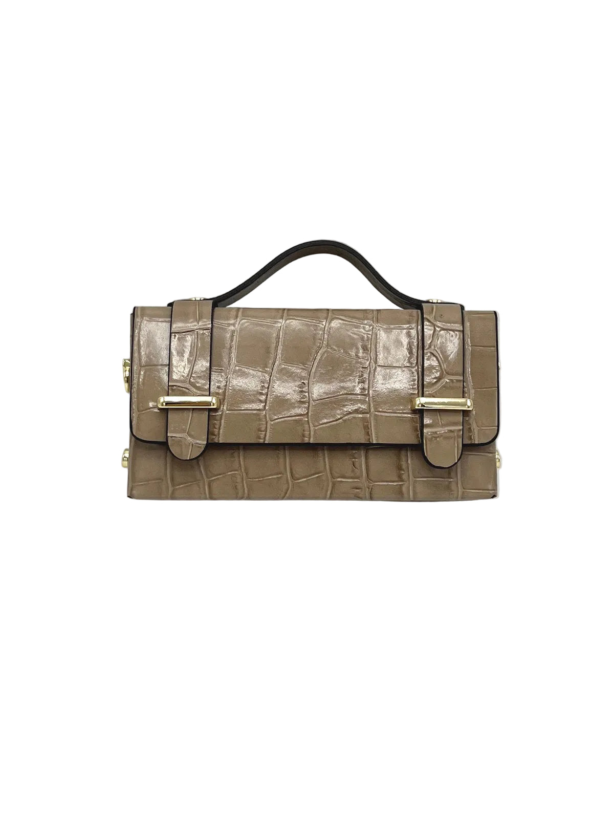 Glossy Croc-Embossed Leather Chain Shoulder Bag, Made in Italy, art. 112797