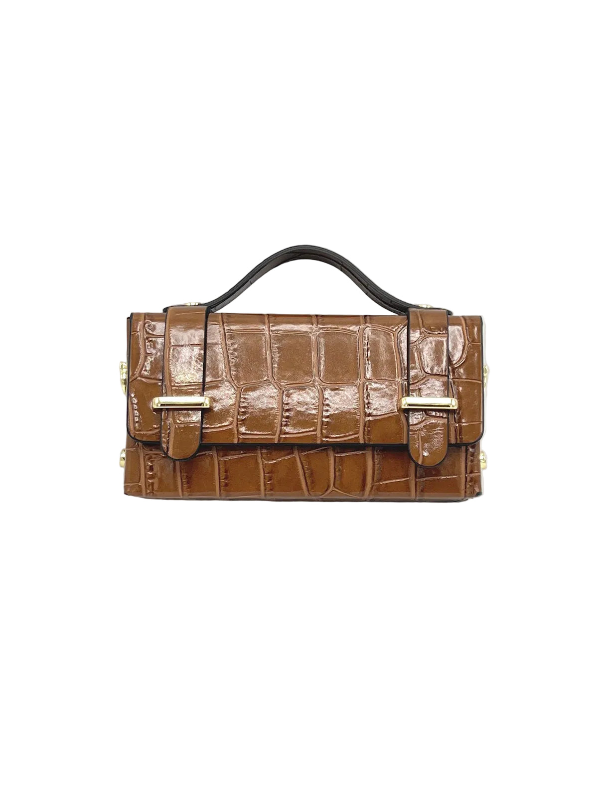 Glossy Croc-Embossed Leather Chain Shoulder Bag, Made in Italy, art. 112797