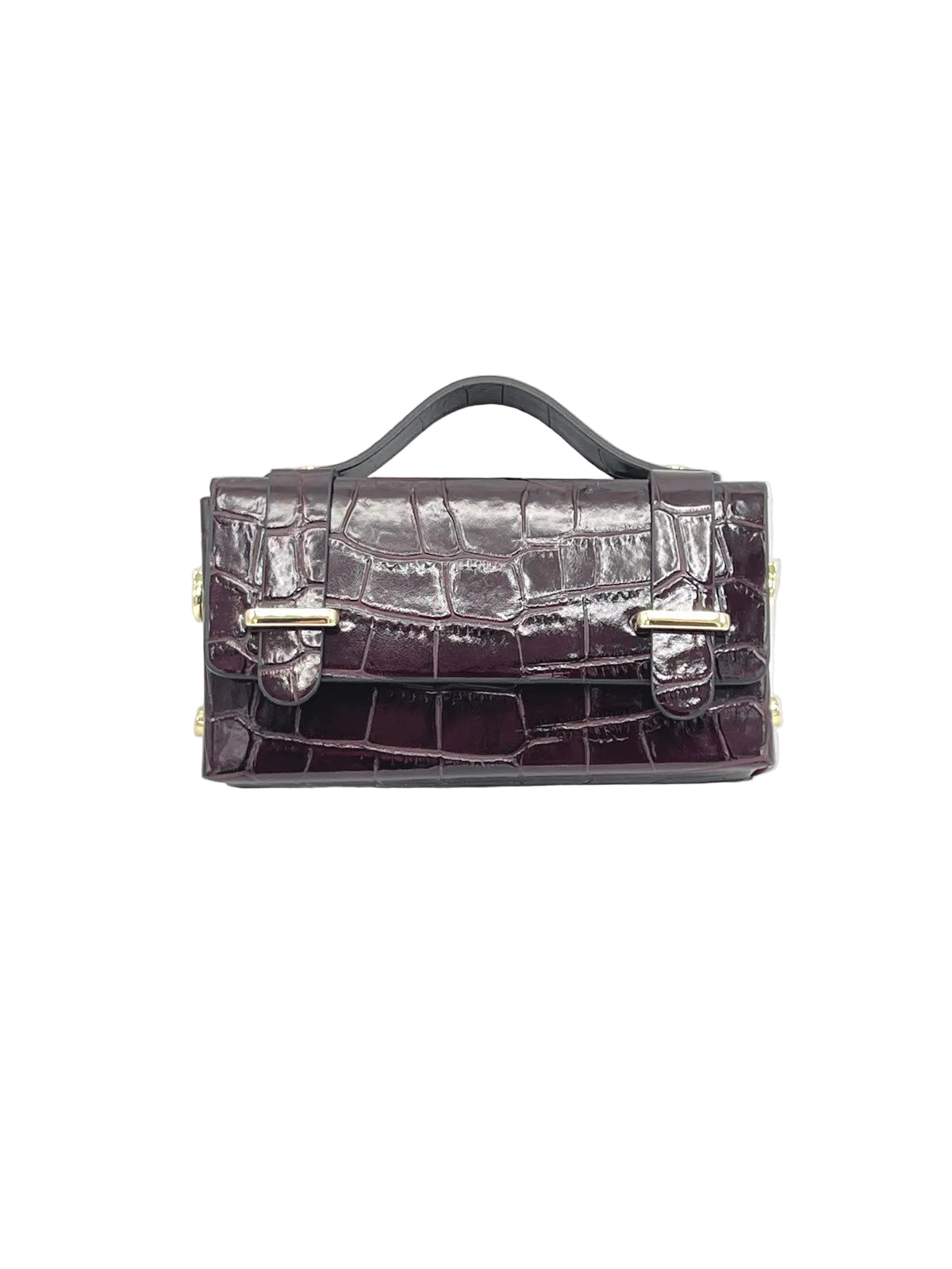 Glossy Croc-Embossed Leather Chain Shoulder Bag, Made in Italy, art. 112797